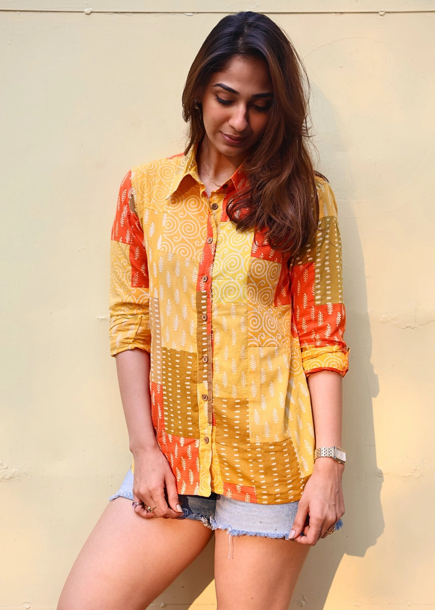 Orange Punch Patchwork Handblock Shirt