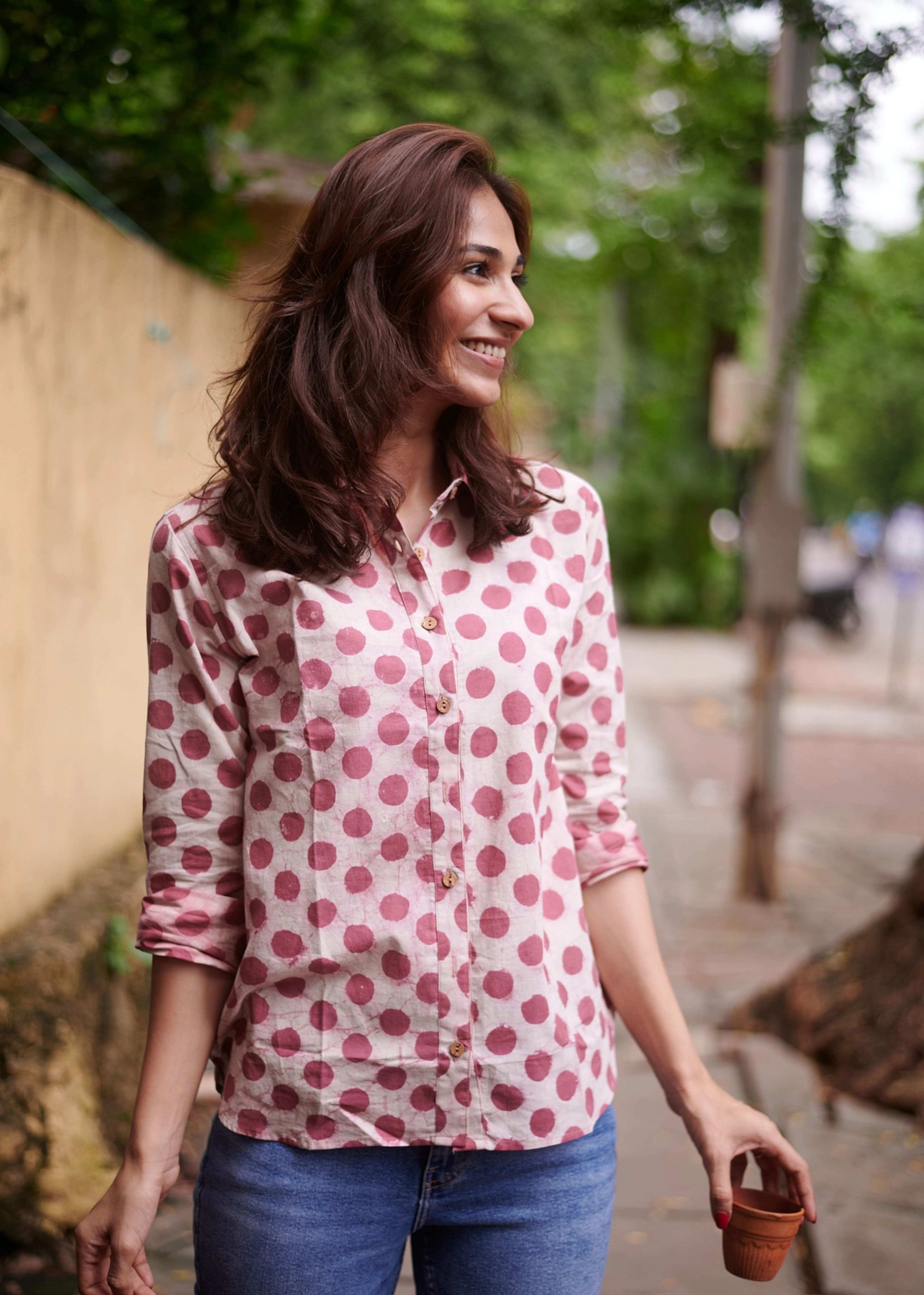 Maroon Polka Handblock Shirt