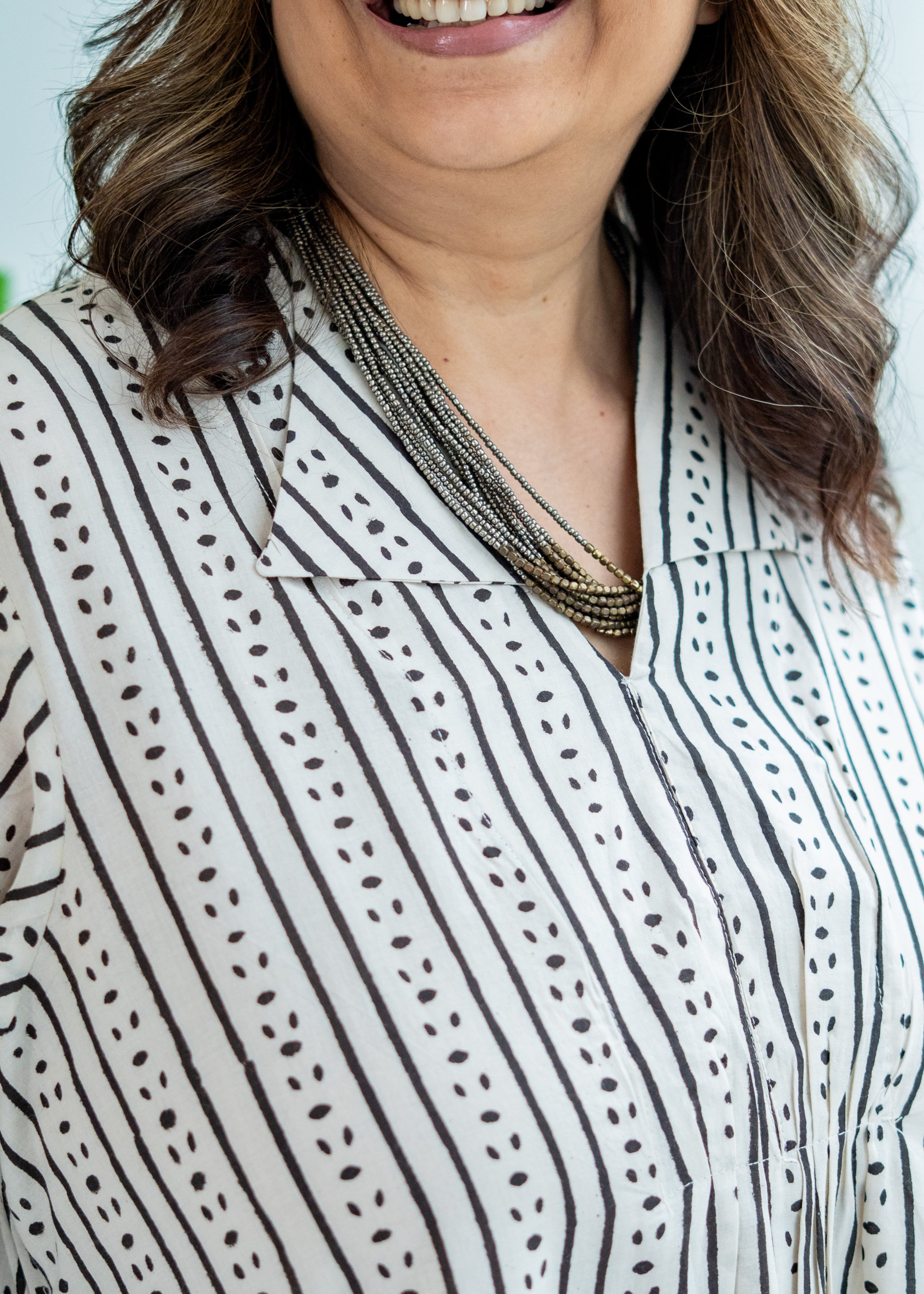 Jaipuri Stripes Block Print Cotton A Line Dress