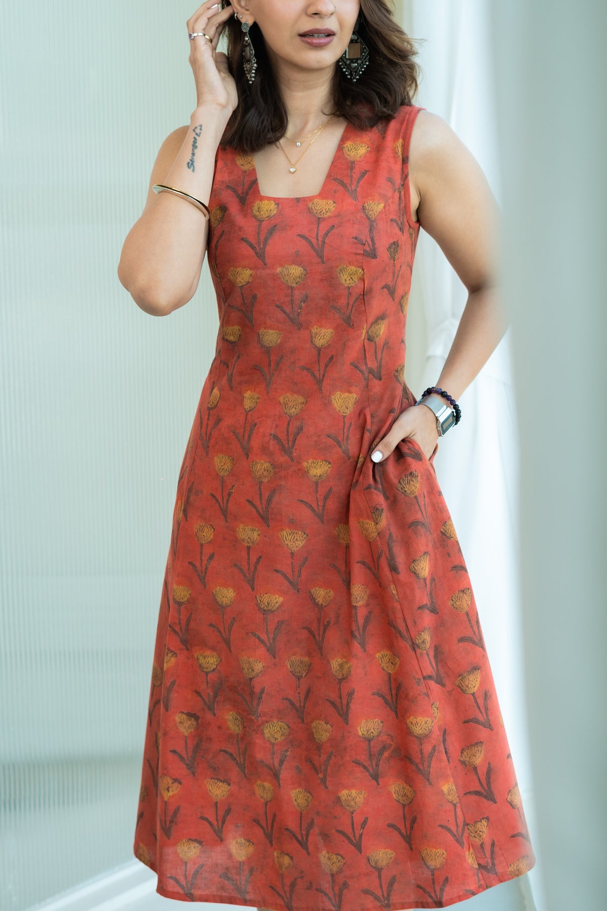Genda Bagru Phool Cotton Corset Dress