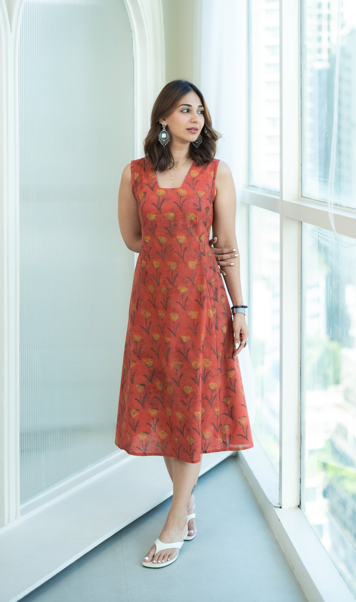 Genda Bagru Phool Cotton Corset Dress