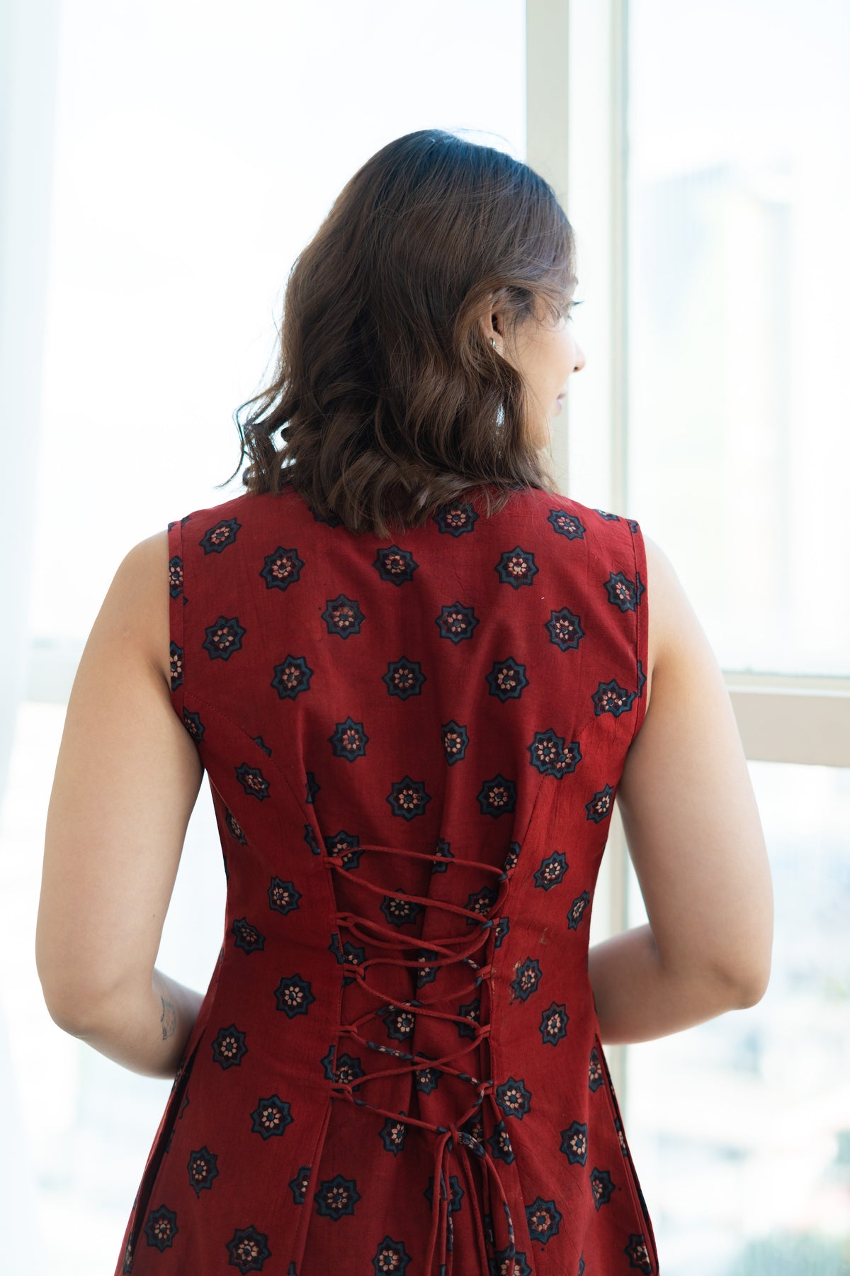 Ajrakh Laal Sitara Cotton Corset Dress