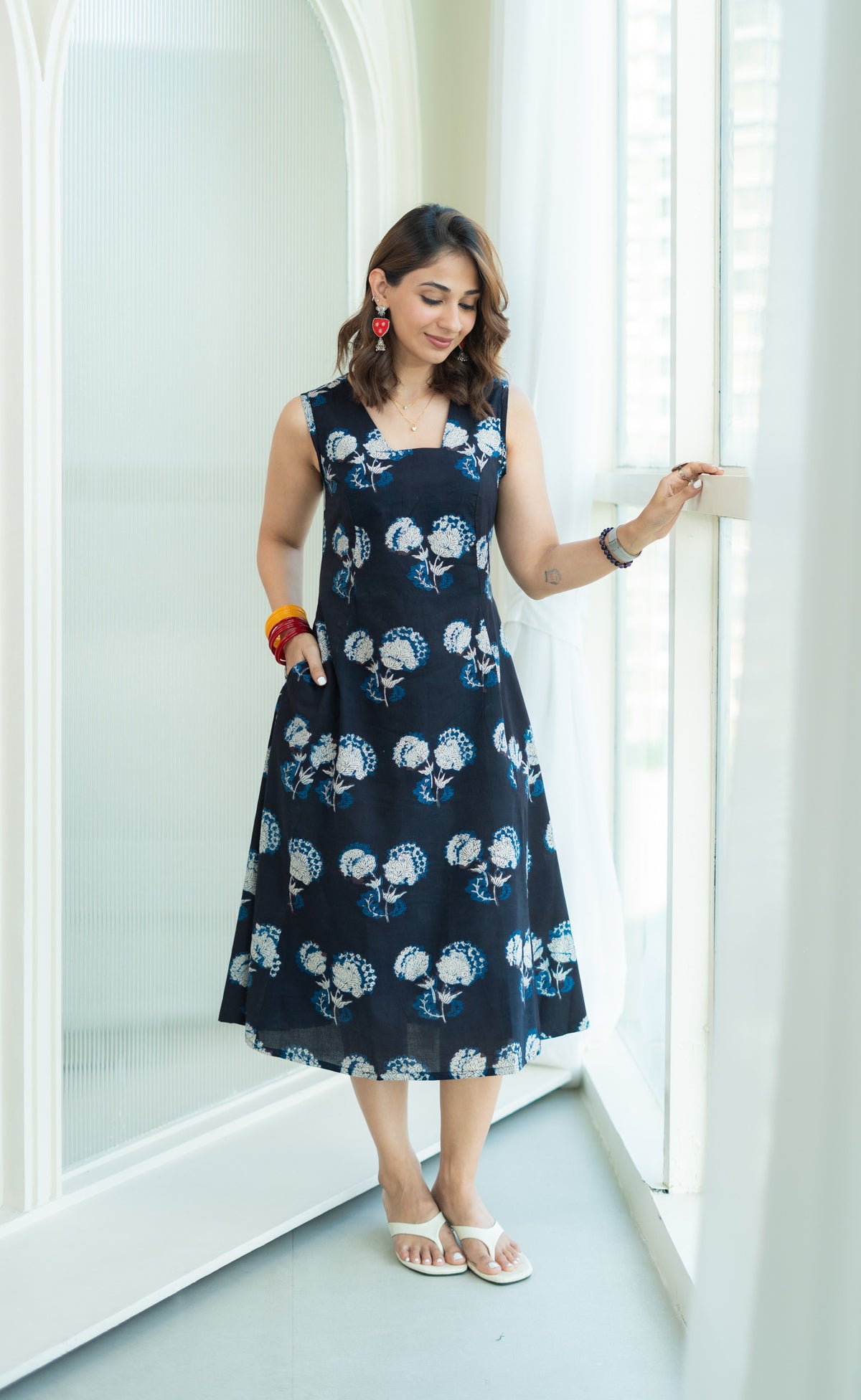 Indigo Black Buti Cotton Corset Dress