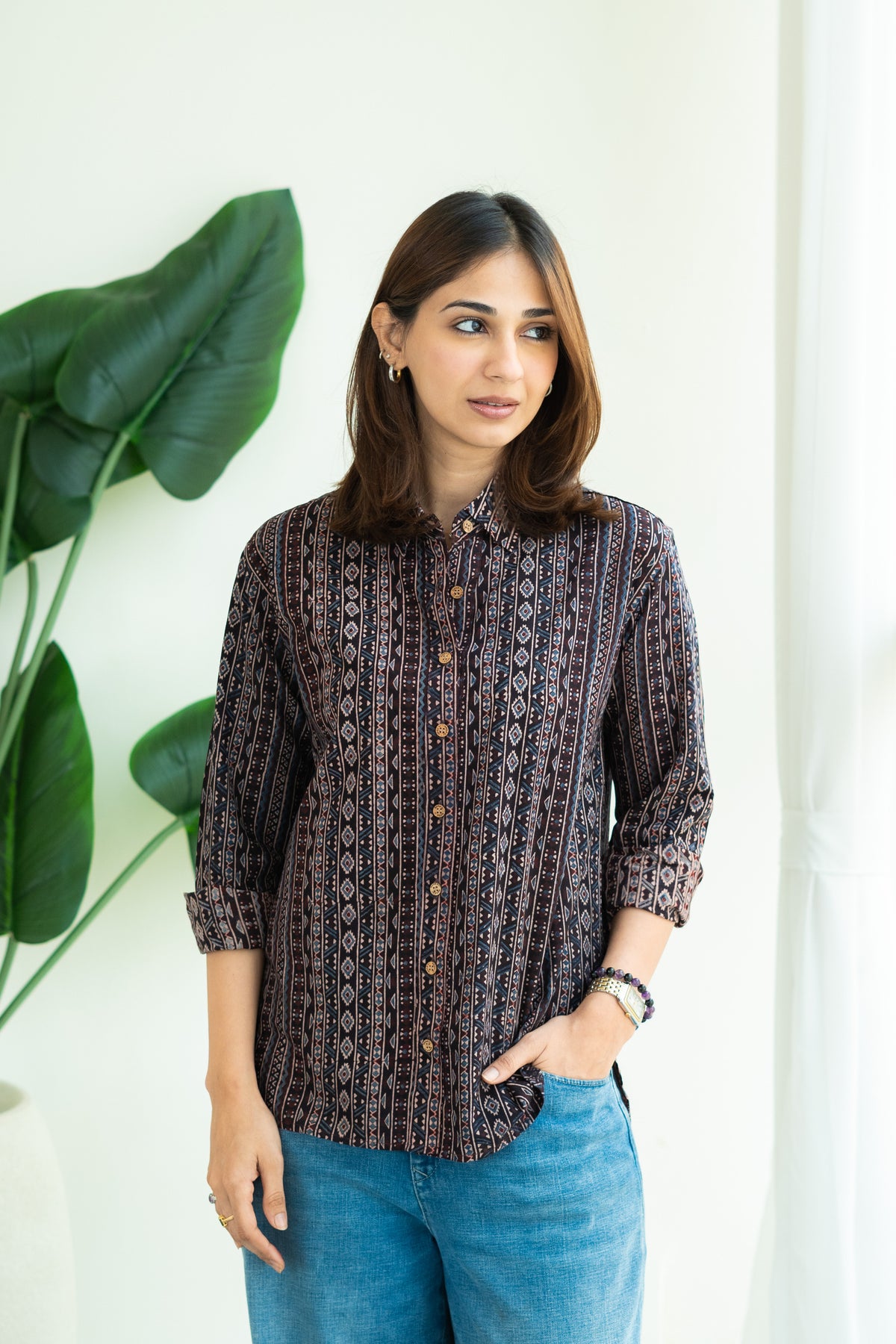 Black Iron Ajrakh Handblock Cotton Shirt