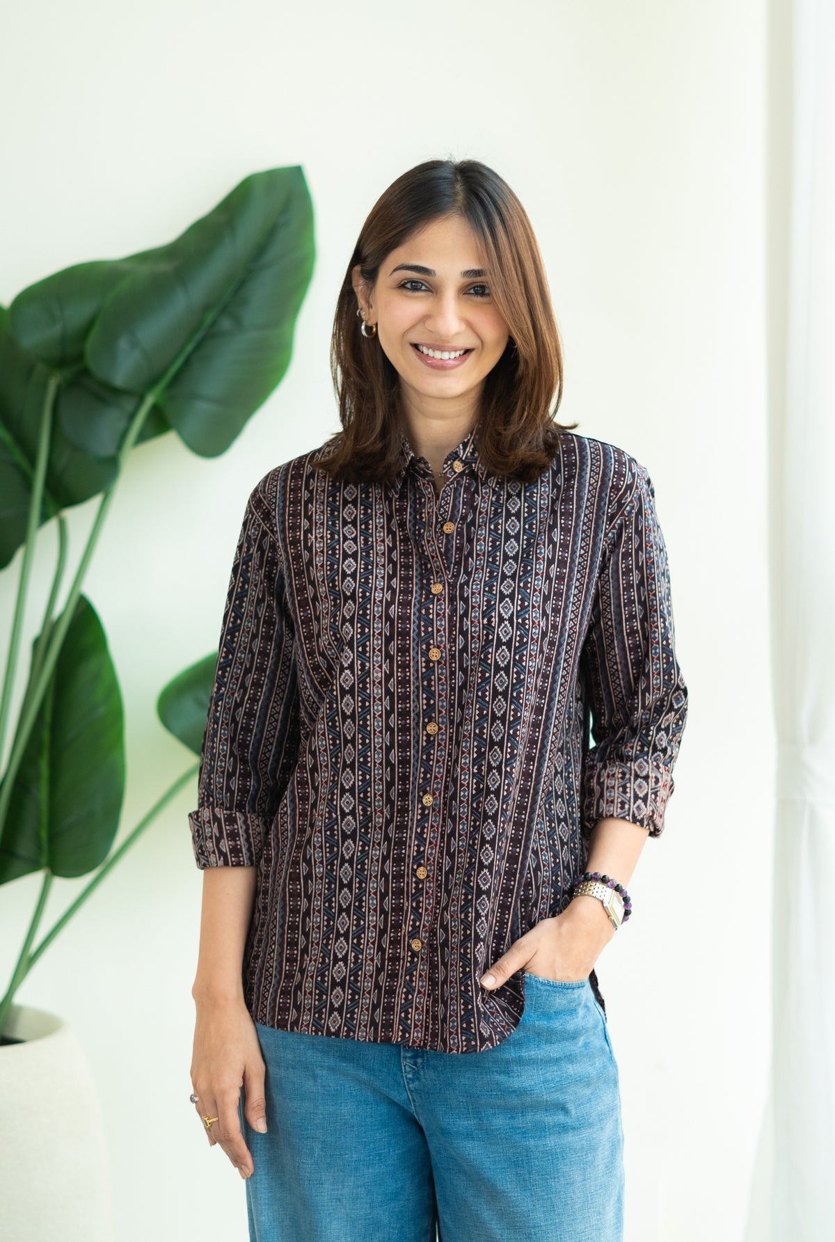 Black Iron Ajrakh Handblock Cotton Shirt