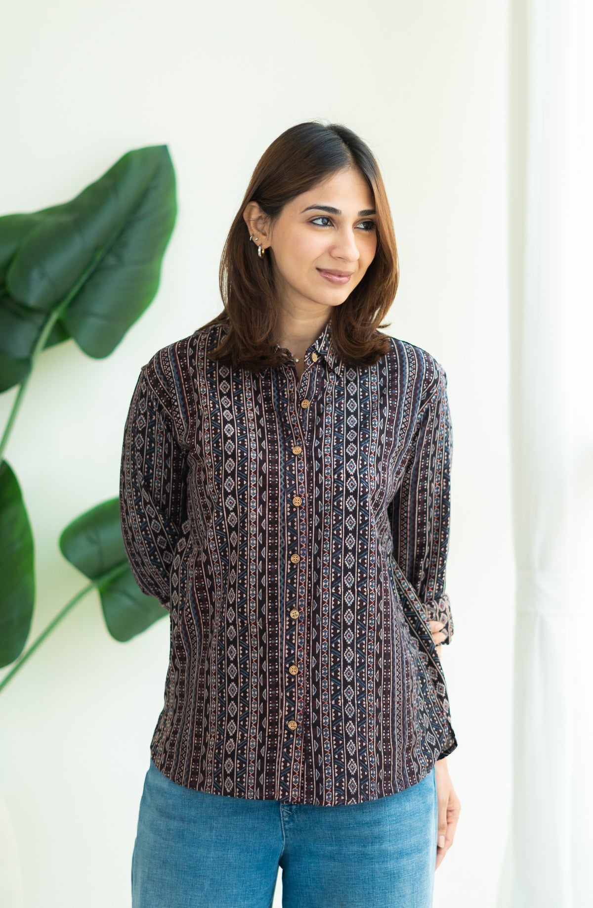 Black Iron Ajrakh Handblock Cotton Shirt