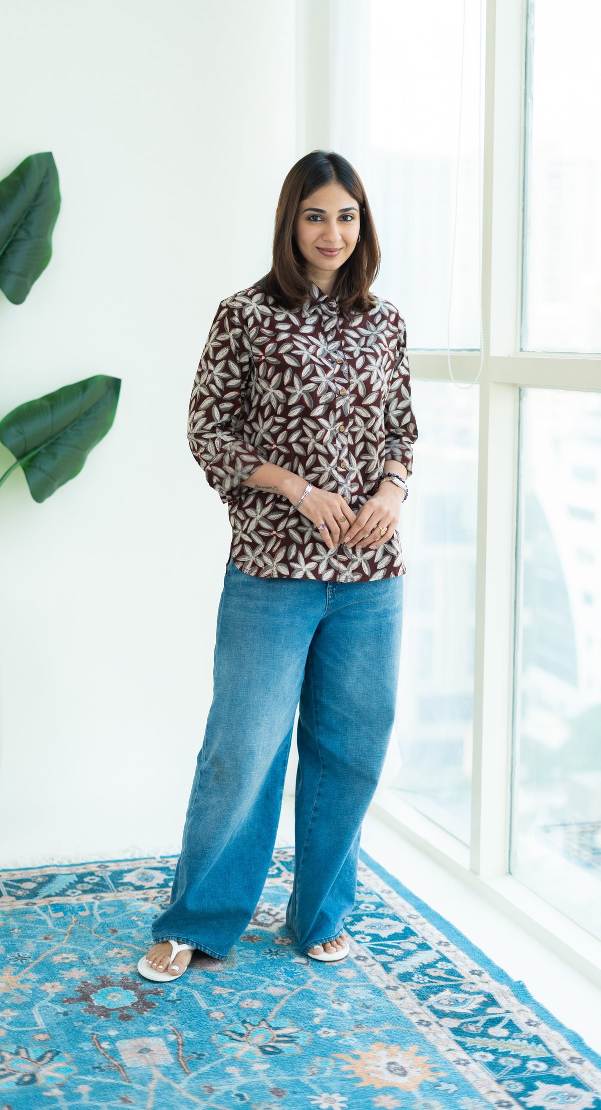 Wine Bagru Floral Handblock Cotton Shirt