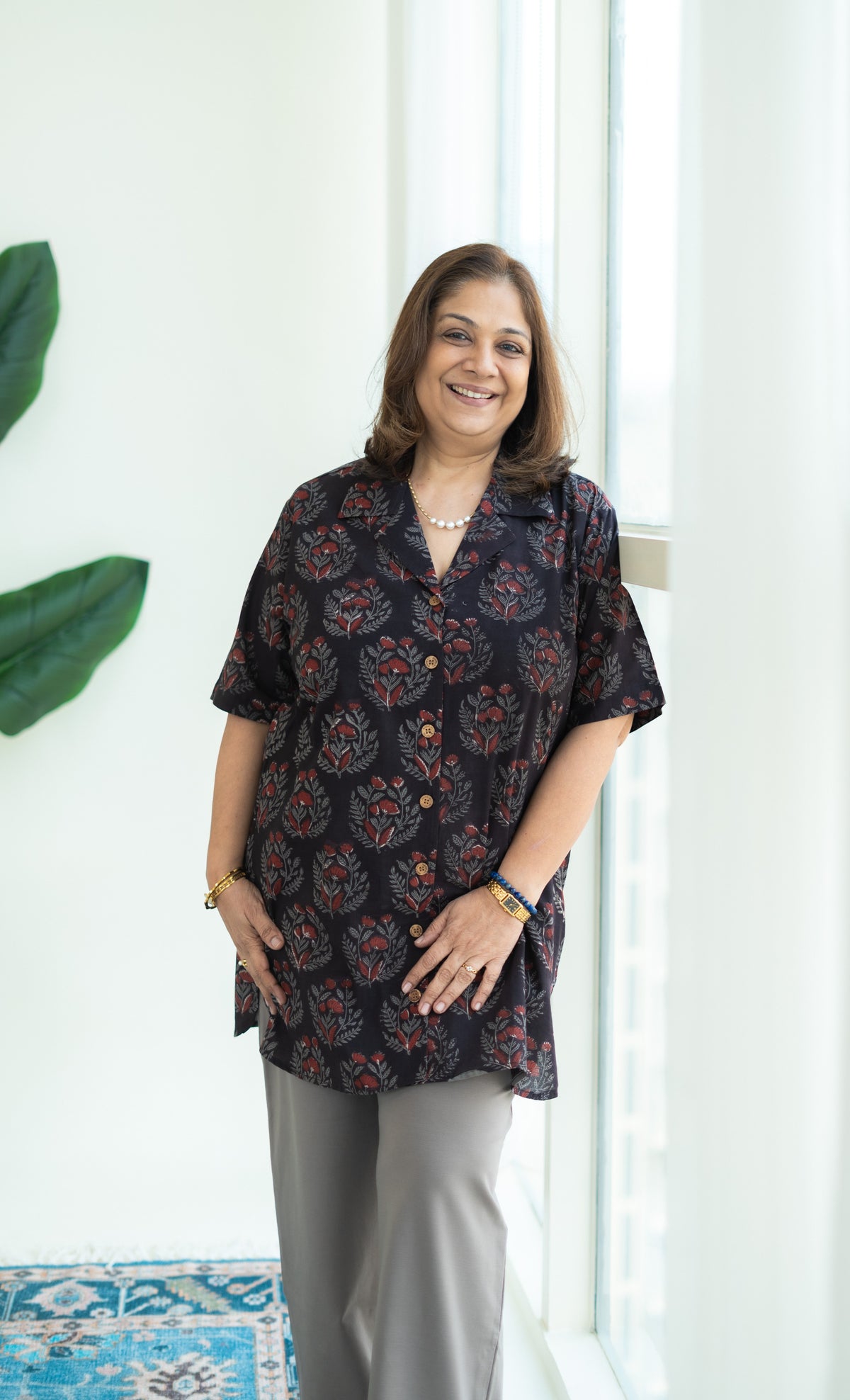 Bagru Black Floral Handblock Cotton Shirt Kurti