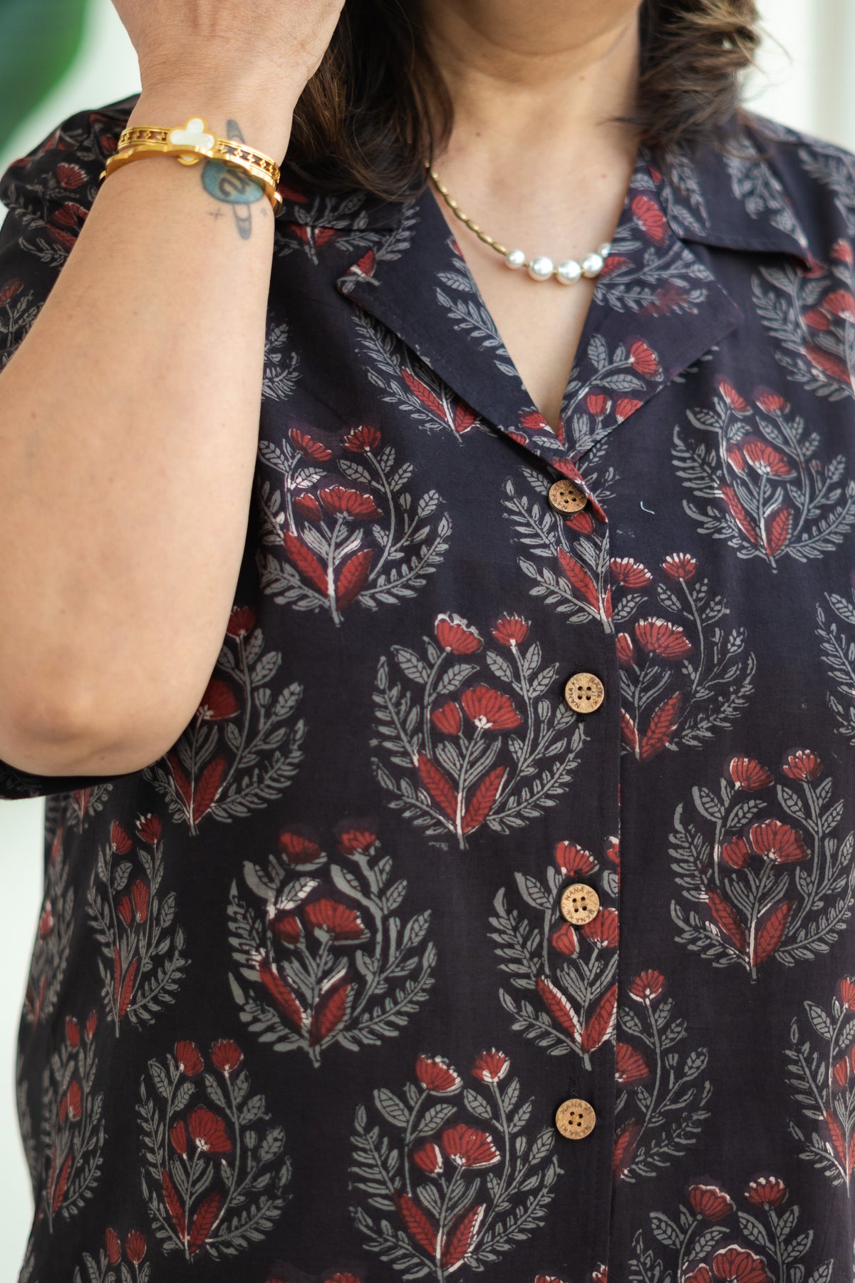 Bagru Black Floral Handblock Cotton Shirt Kurti