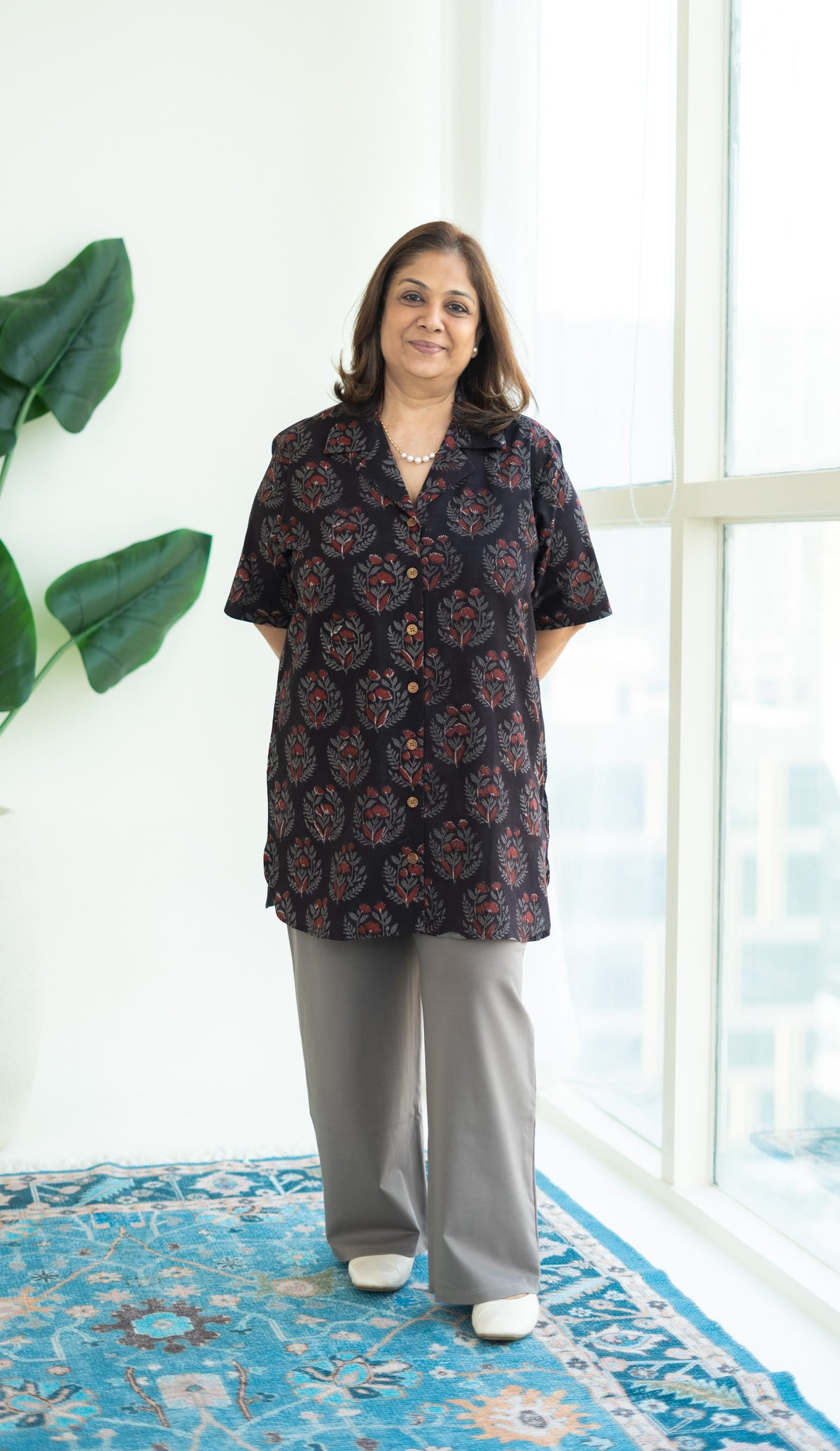 Bagru Black Floral Handblock Cotton Shirt Kurti