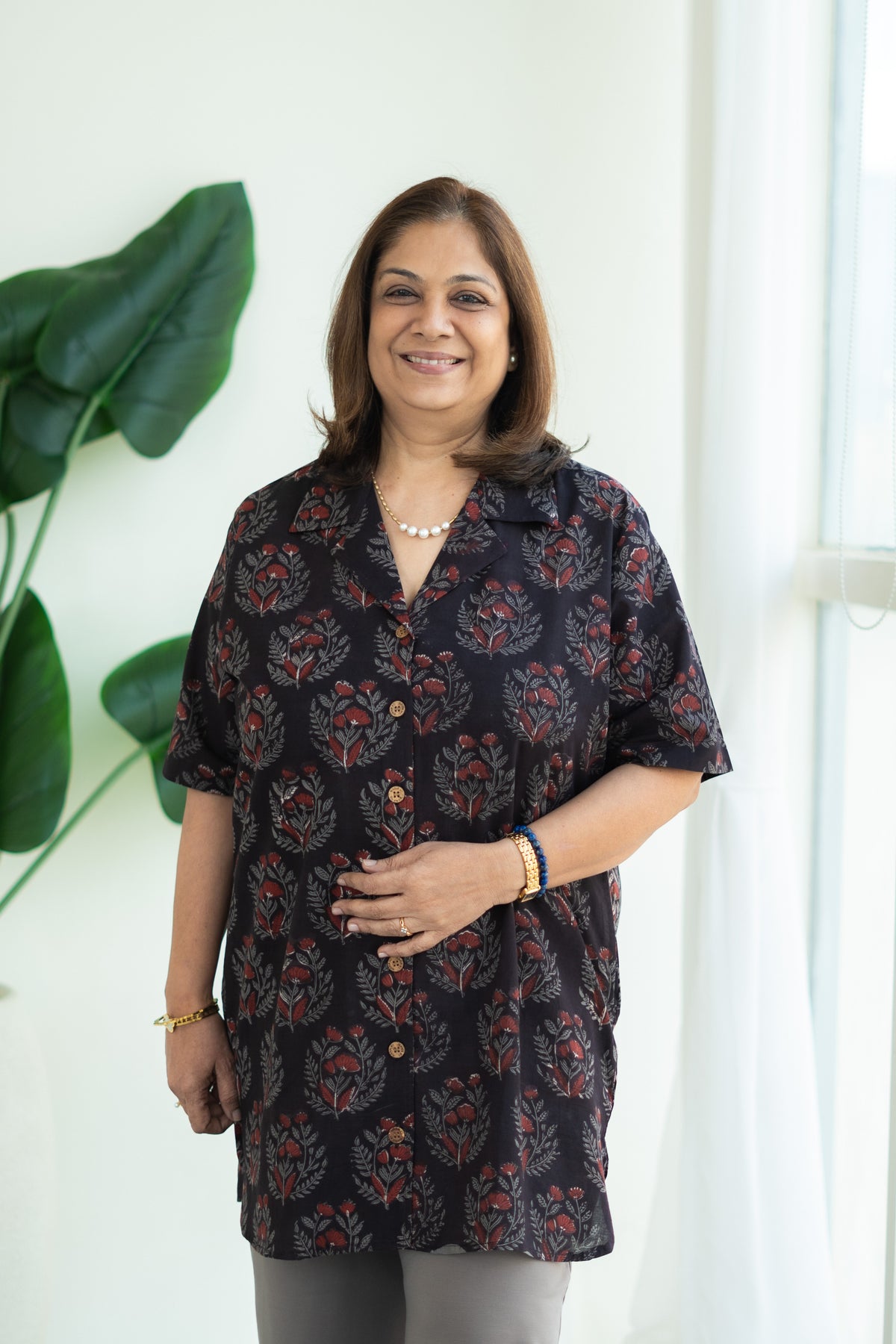 Bagru Black Floral Handblock Cotton Shirt Kurti
