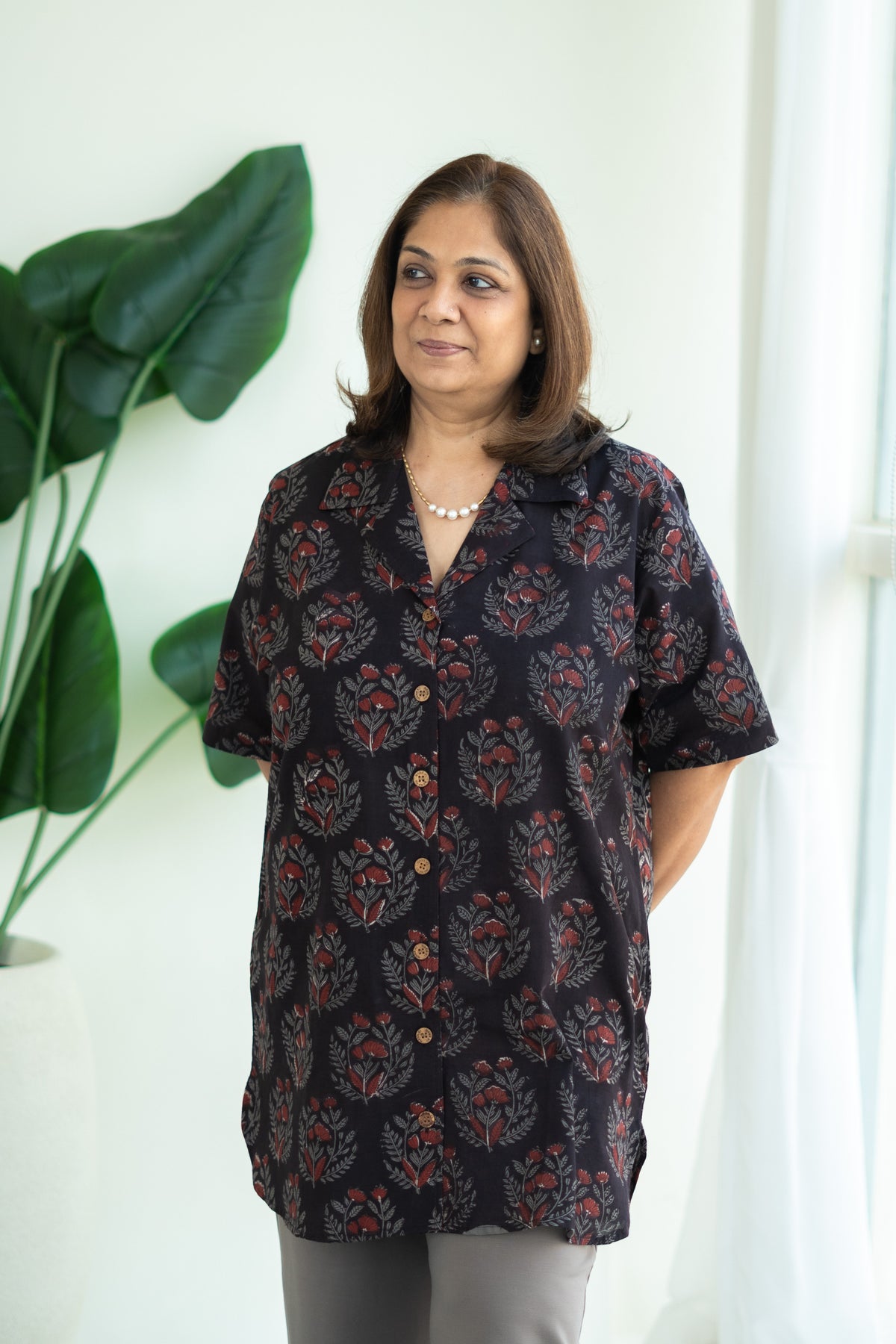 Bagru Black Floral Handblock Cotton Shirt Kurti