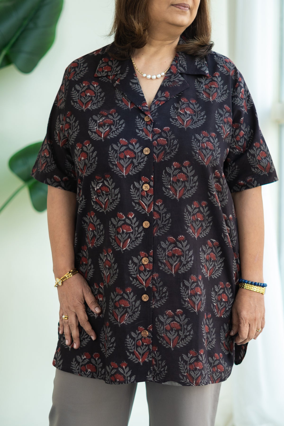 Bagru Black Floral Handblock Cotton Shirt Kurti