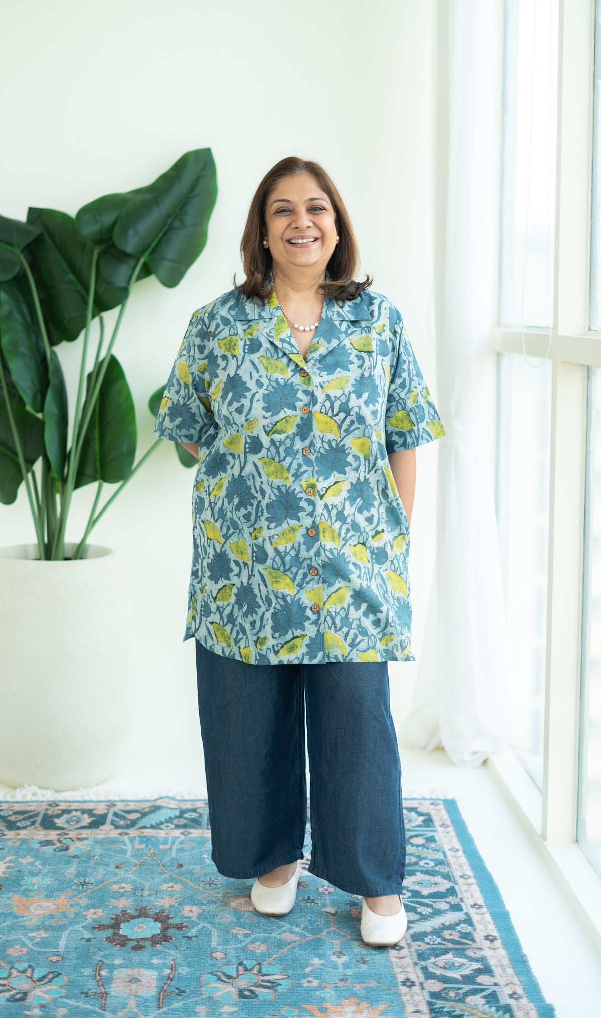 Ocean Flora Handblock Cotton Shirt Kurti