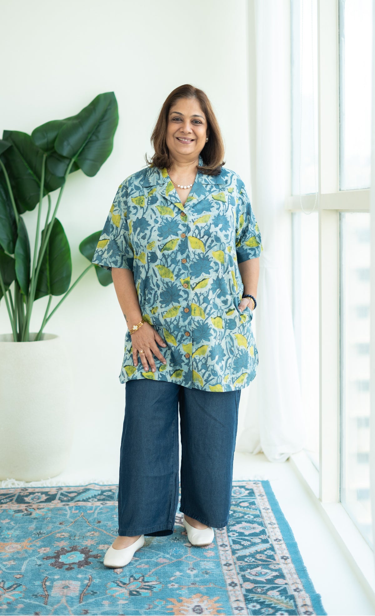 Ocean Flora Handblock Cotton Shirt Kurti