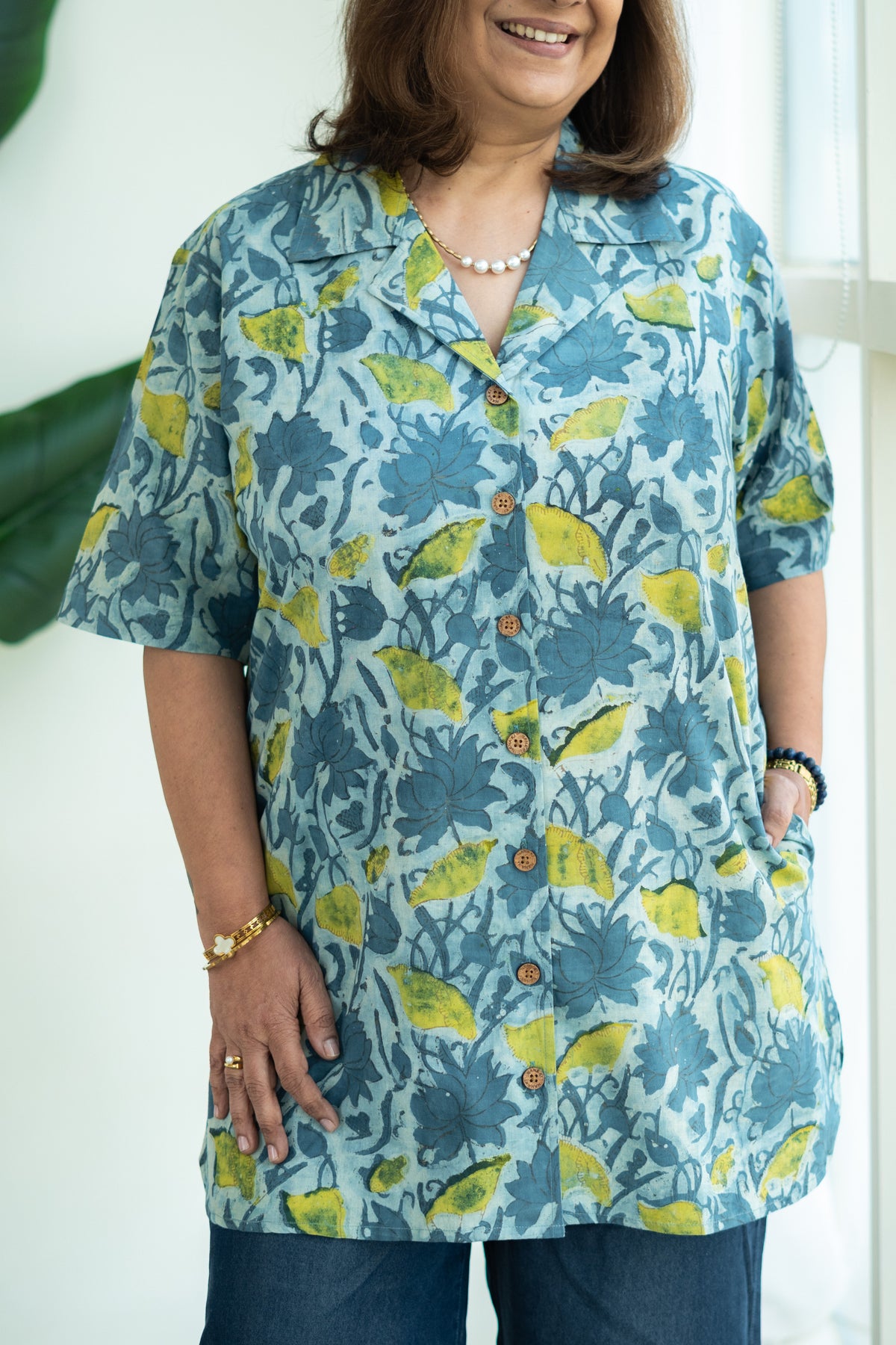 Ocean Flora Handblock Cotton Shirt Kurti