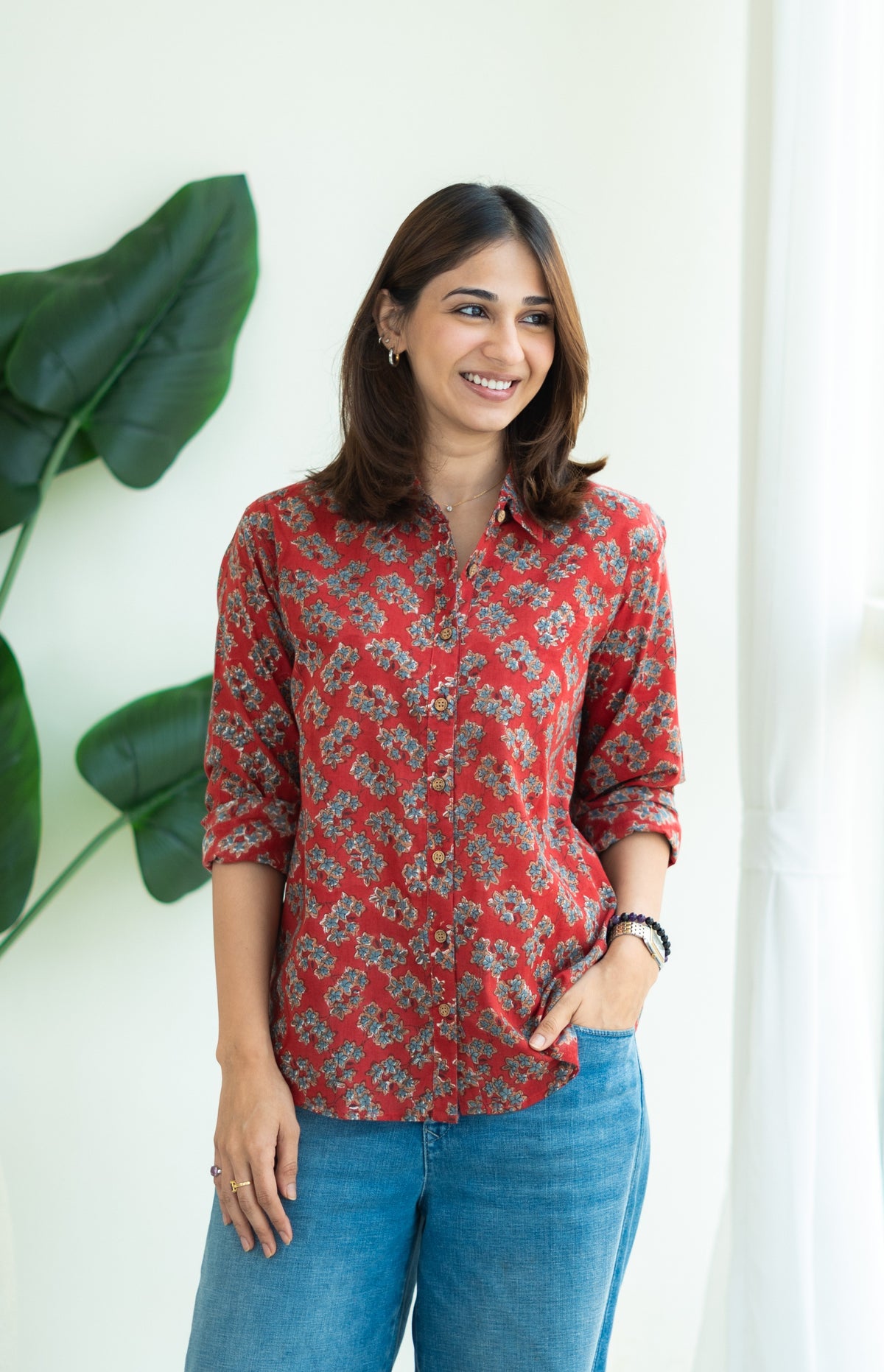 Jaipuri Madder Floral Block Print Cotton Shirt