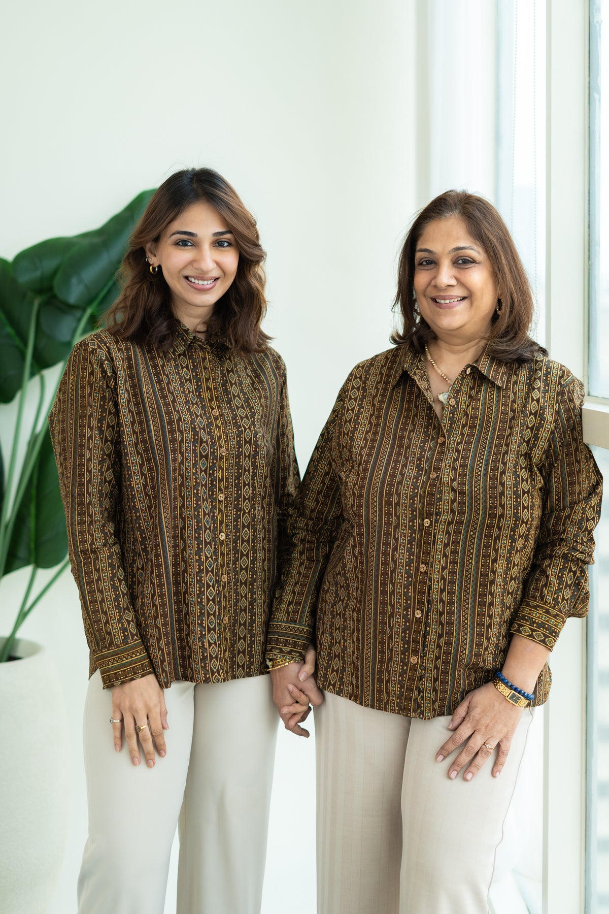Ajrakh Gold Stripe Handblock Cotton Shirt