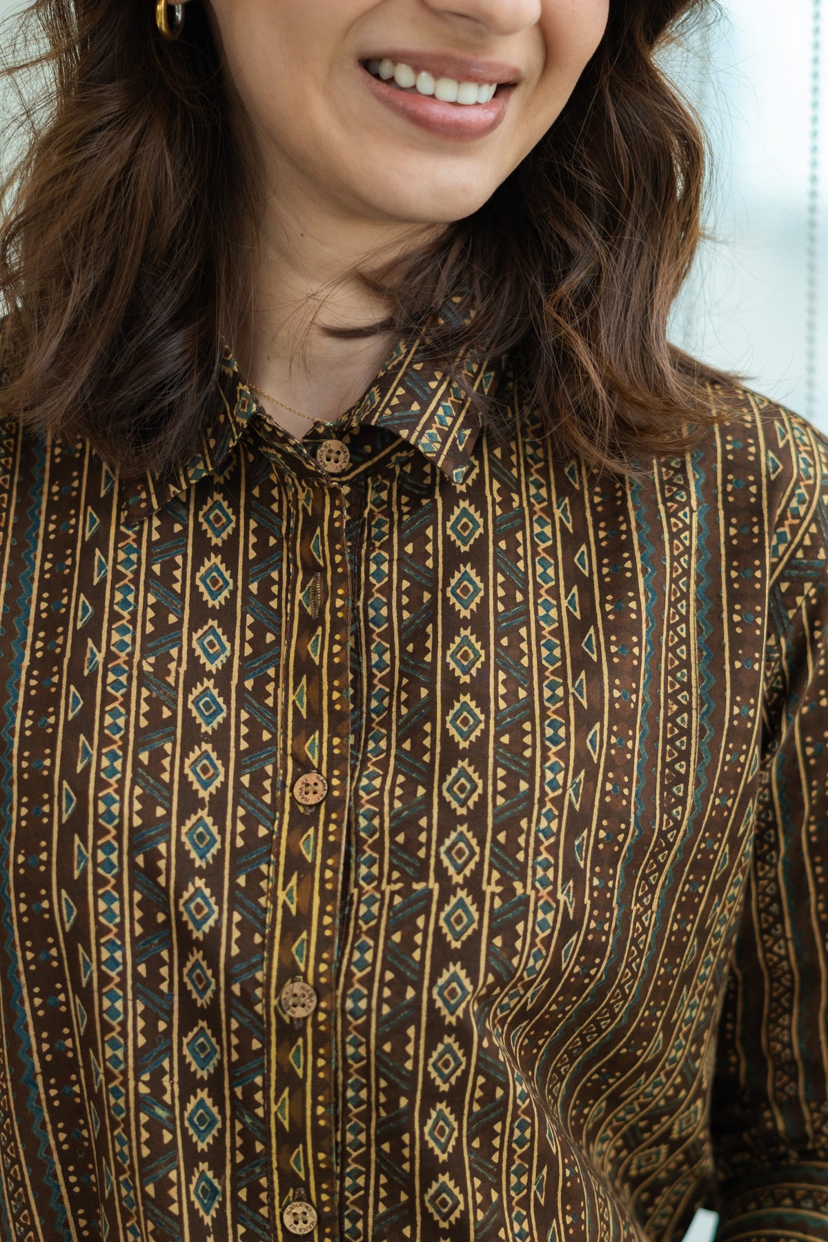 Ajrakh Gold Stripe Handblock Cotton Shirt