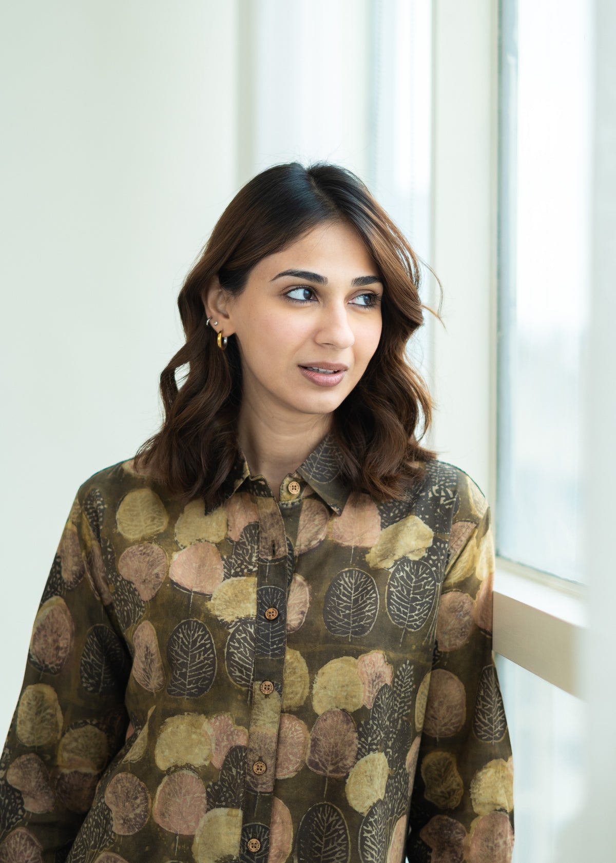 Bagru Gold Plant Block Print Cotton Shirt