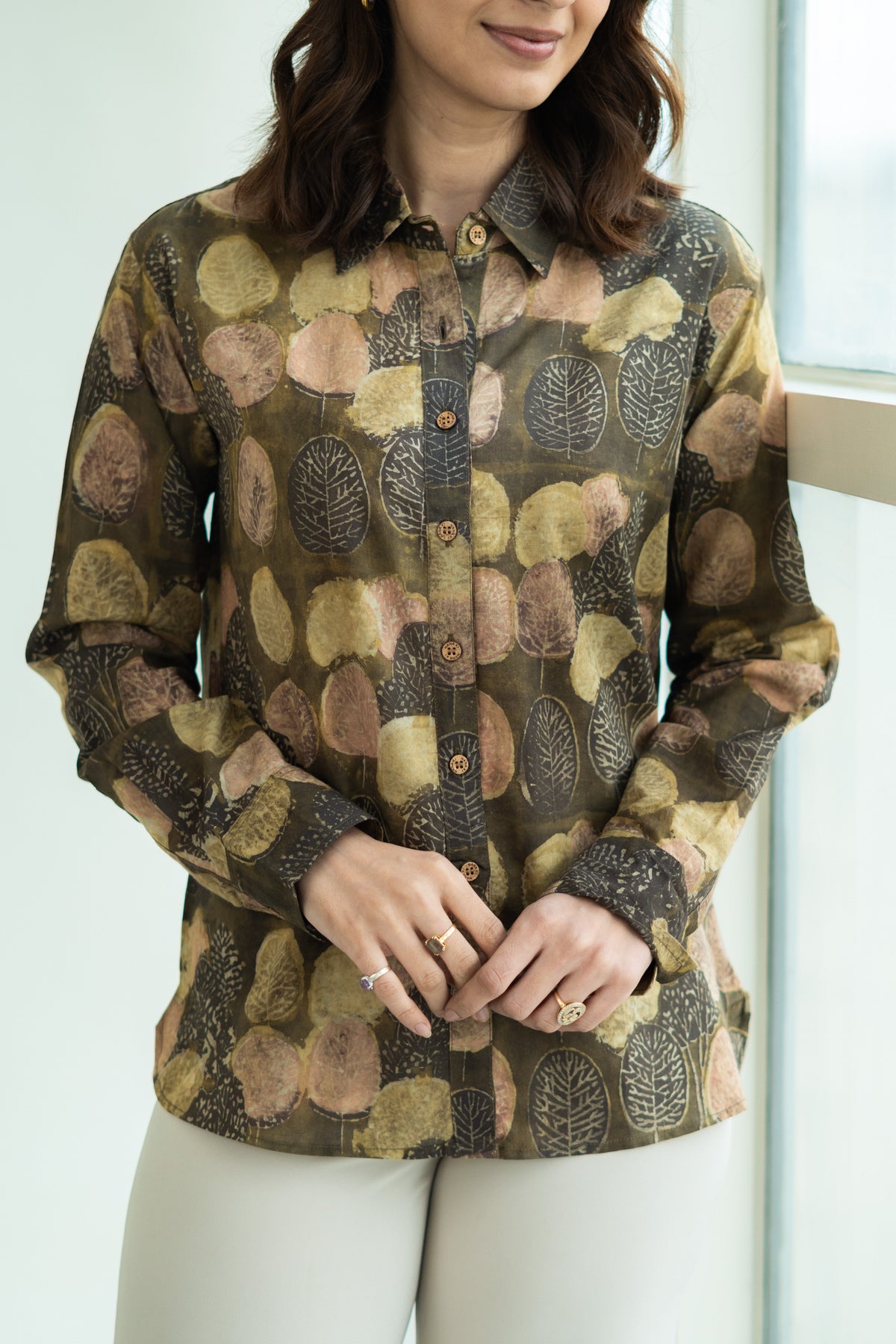 Bagru Gold Plant Block Print Cotton Shirt