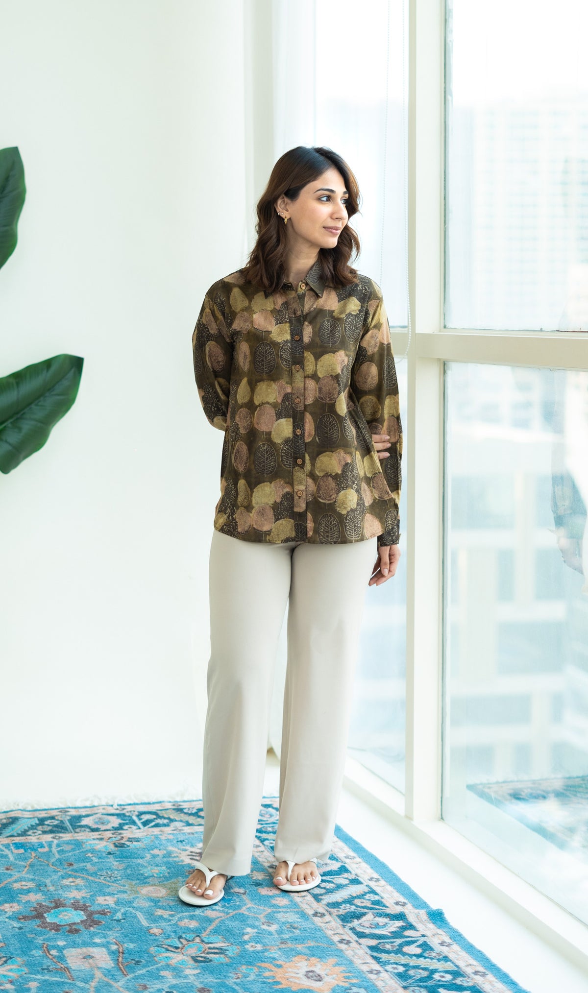 Bagru Gold Plant Block Print Cotton Shirt