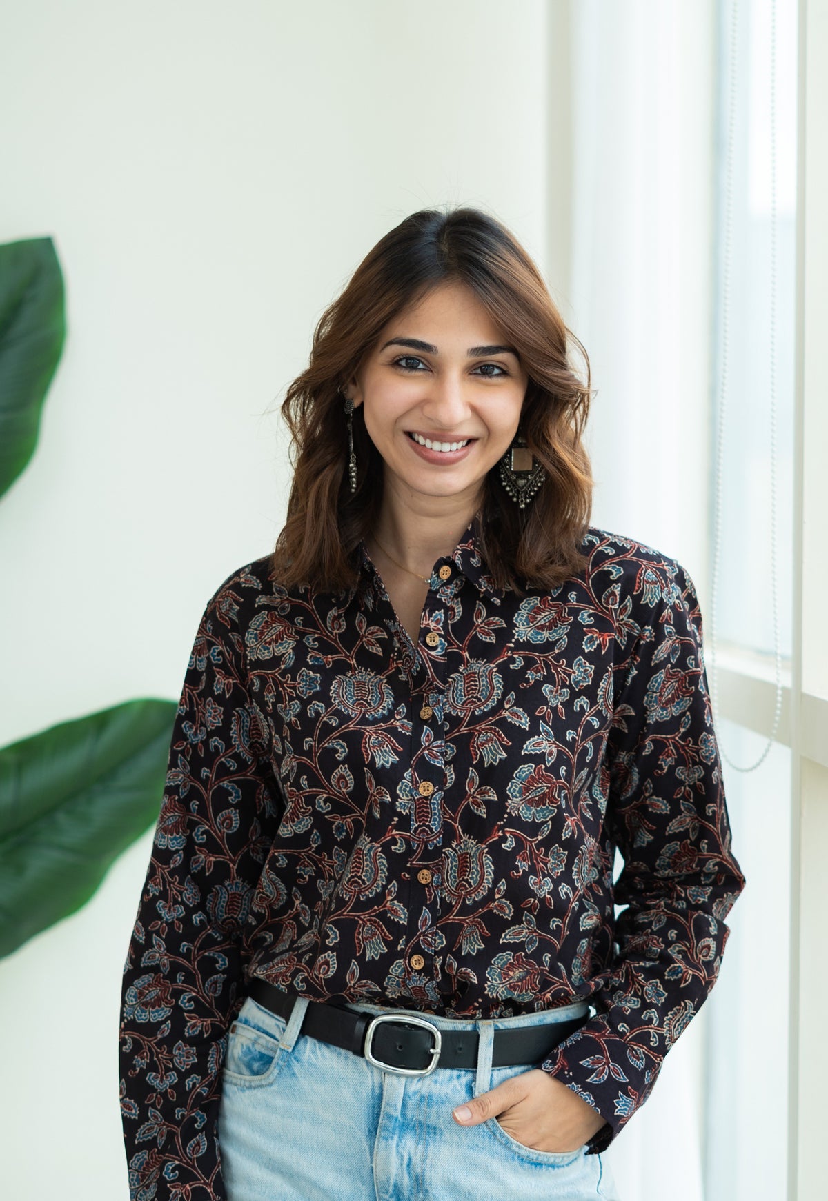 Black Ajrakh Floral Block Print Shirt