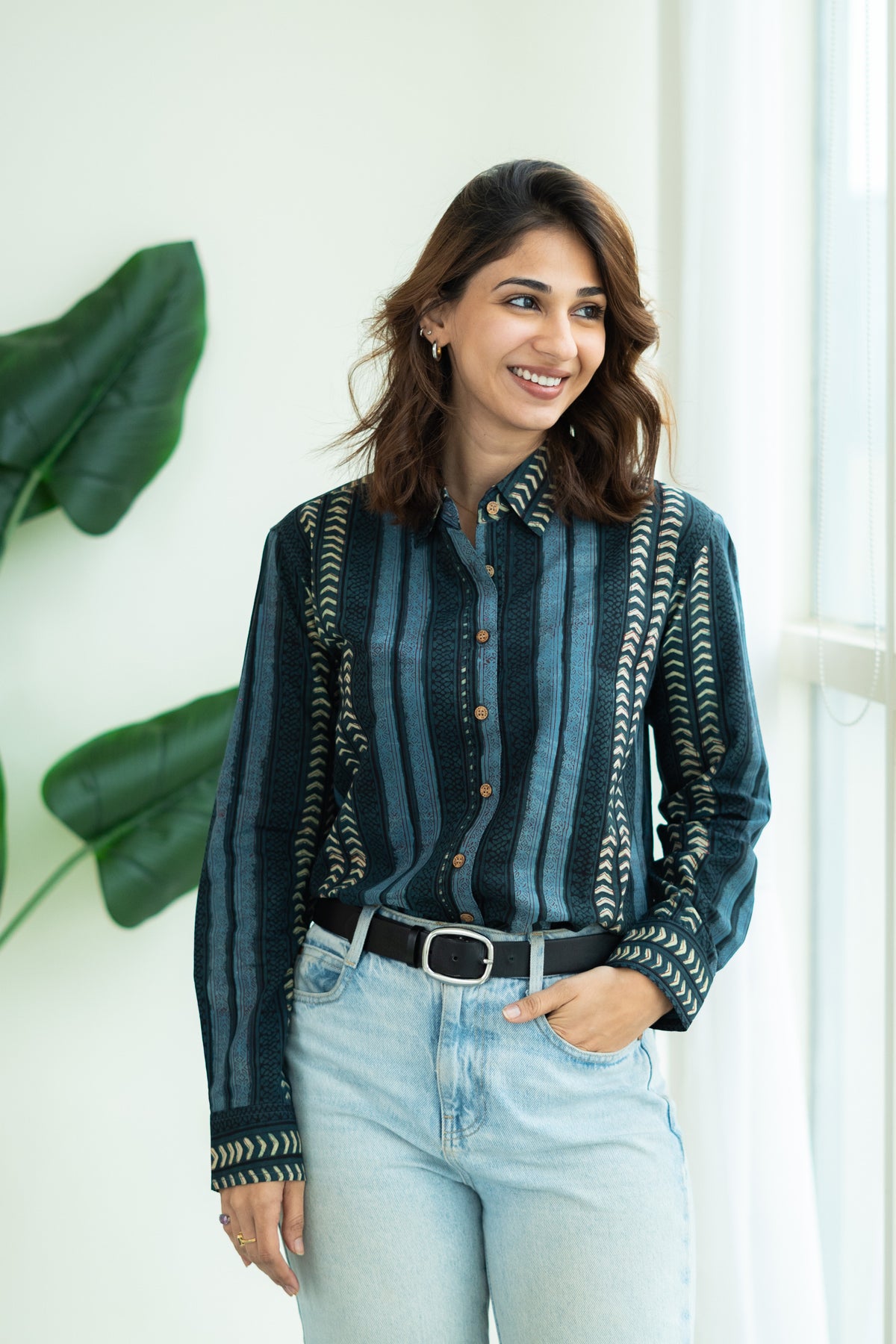Indigo Royale Stripe Handblock Cotton Shirt