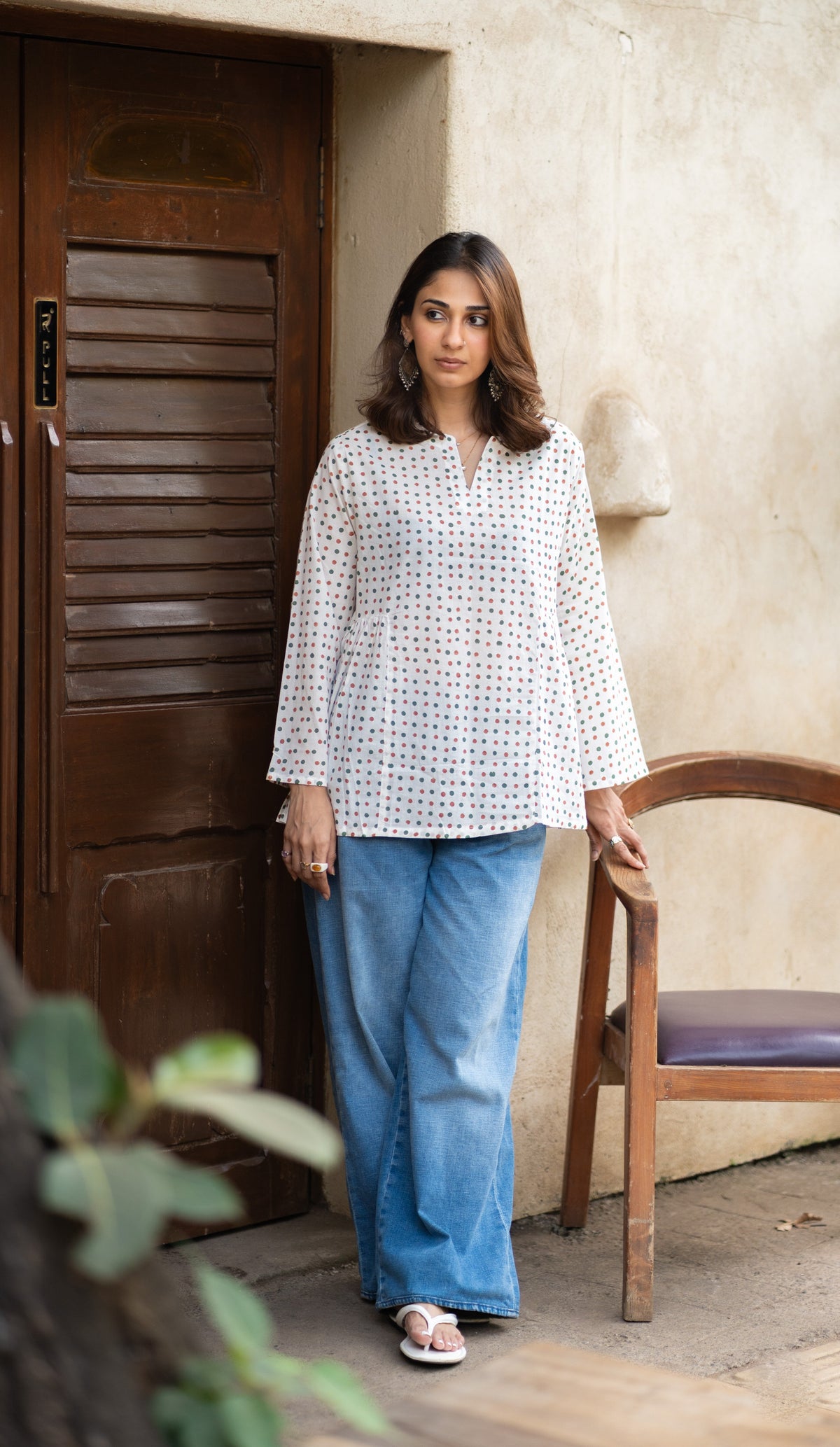 Fairy Polka Bell Sleeves Cotton Short Top