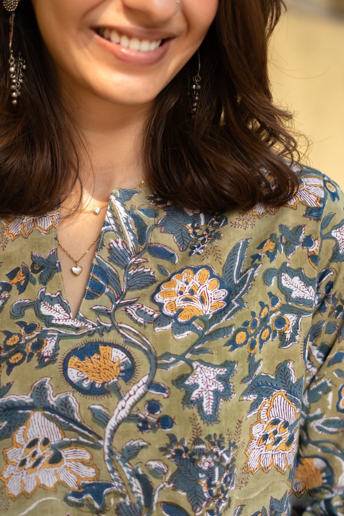 Forest Green Bell Sleeves Cotton Short Top