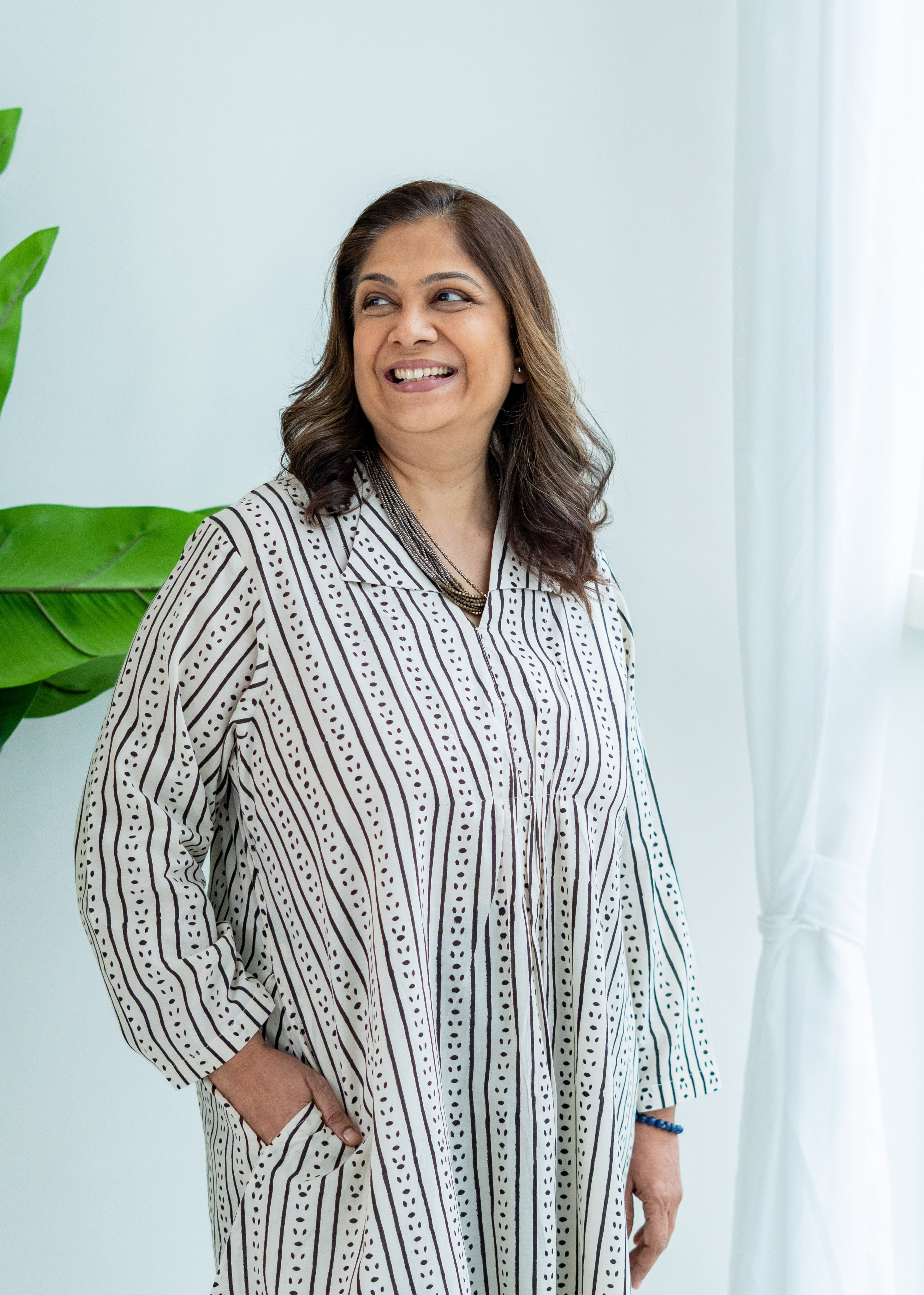 Jaipuri Stripes Block Print Cotton A Line Dress