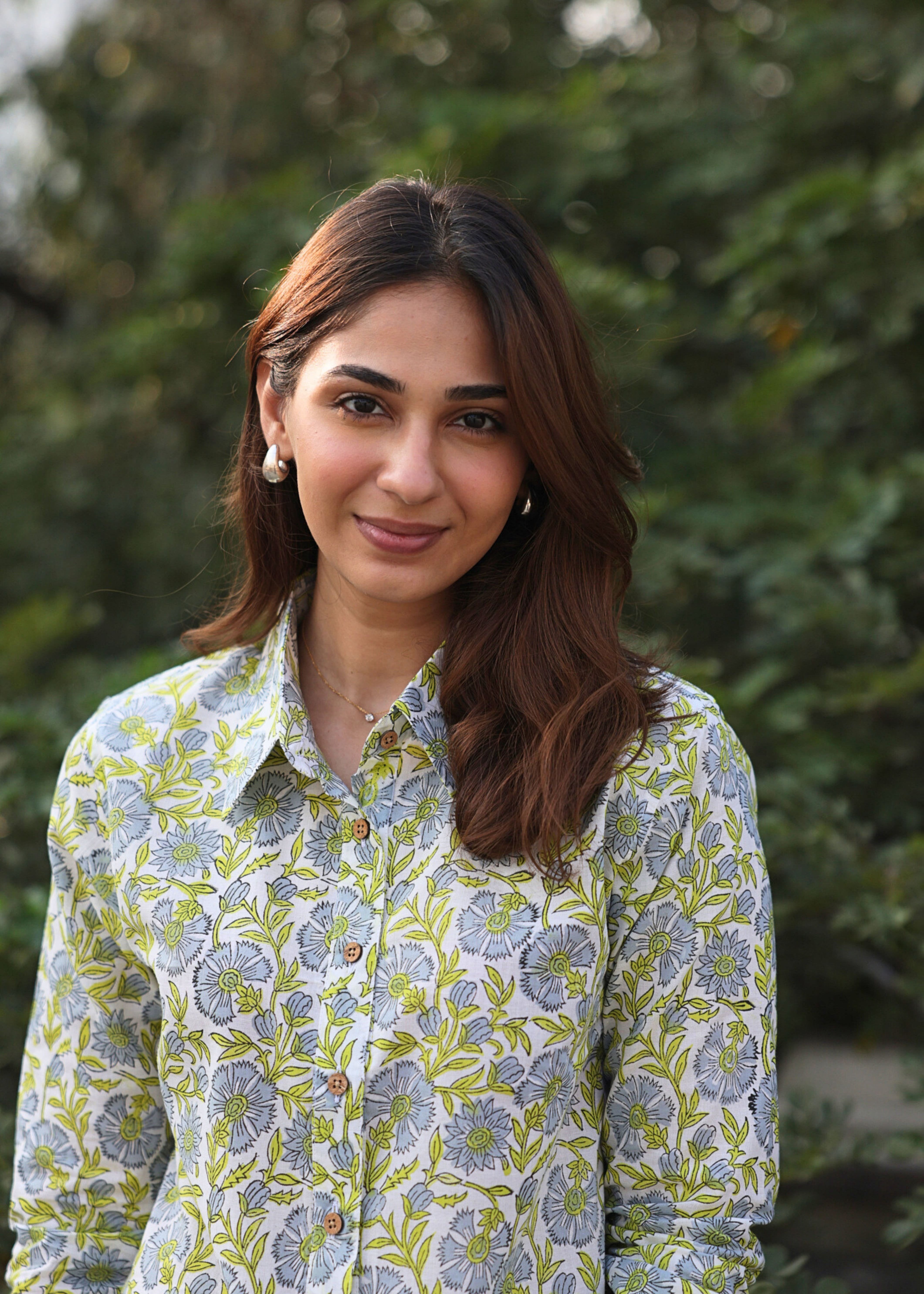 Green Floral Handblock Cotton Shirt