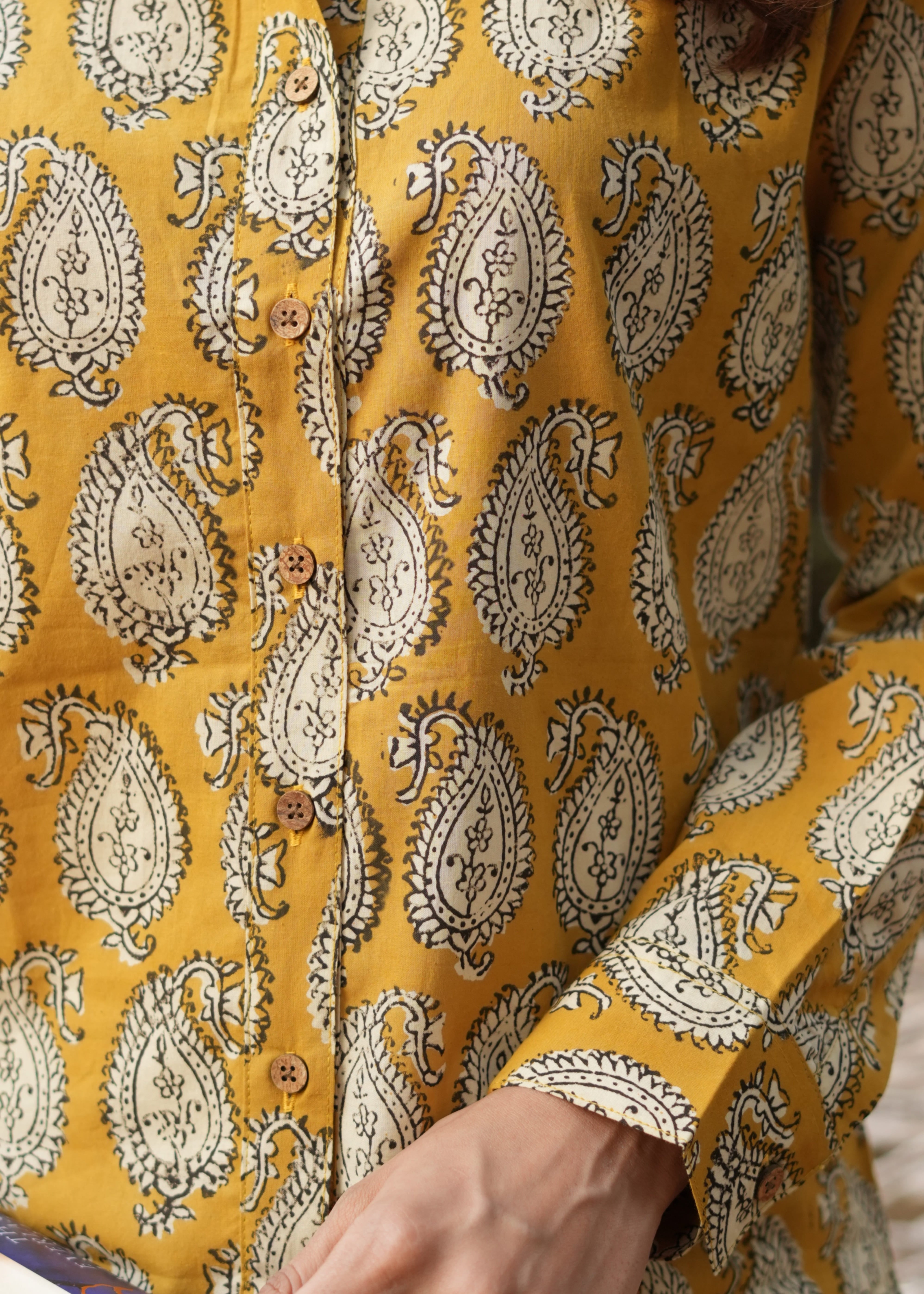 Mustard Mango Block Print Cotton Shirt