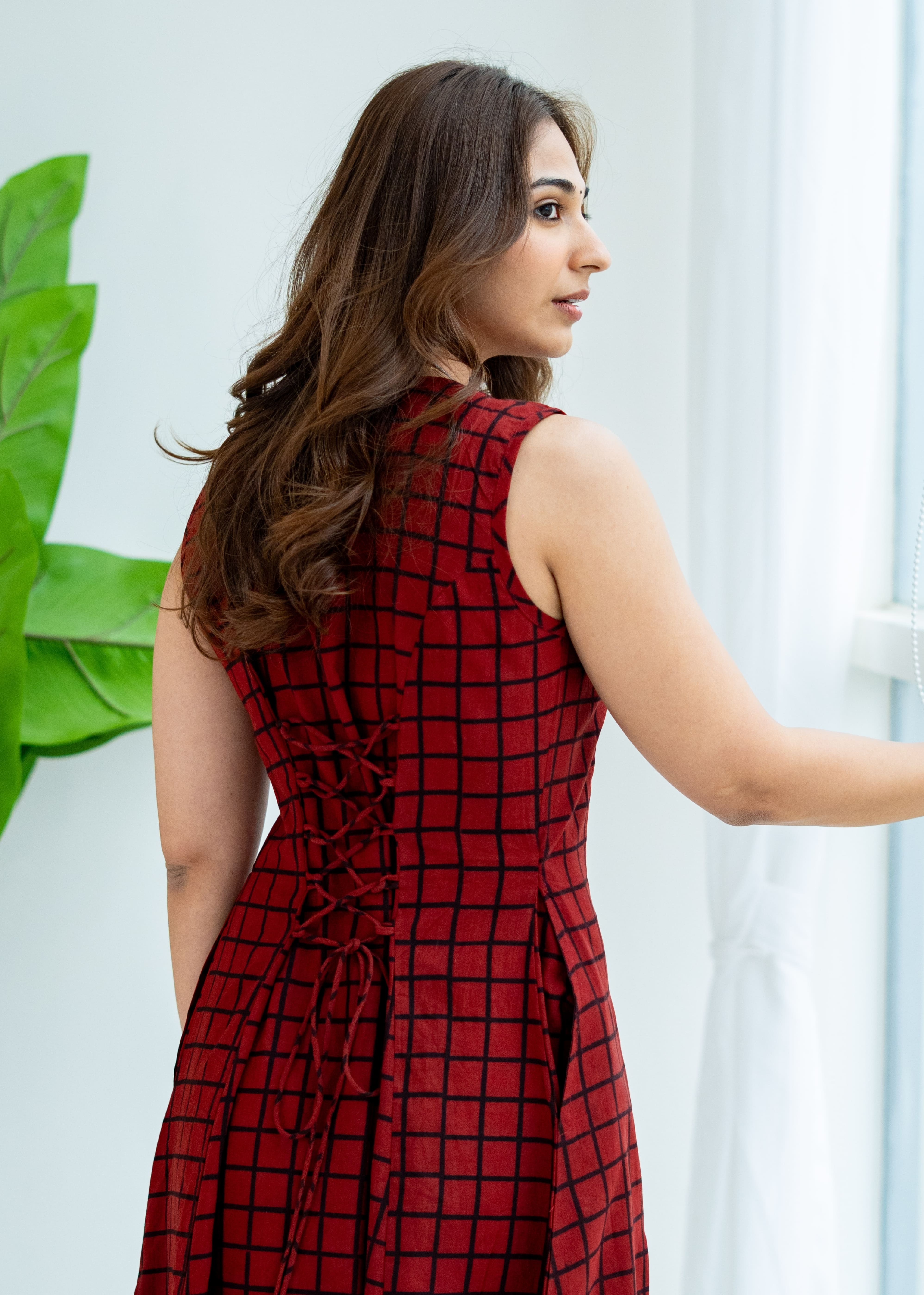 Red Ajrakh Cotton Corset Dress