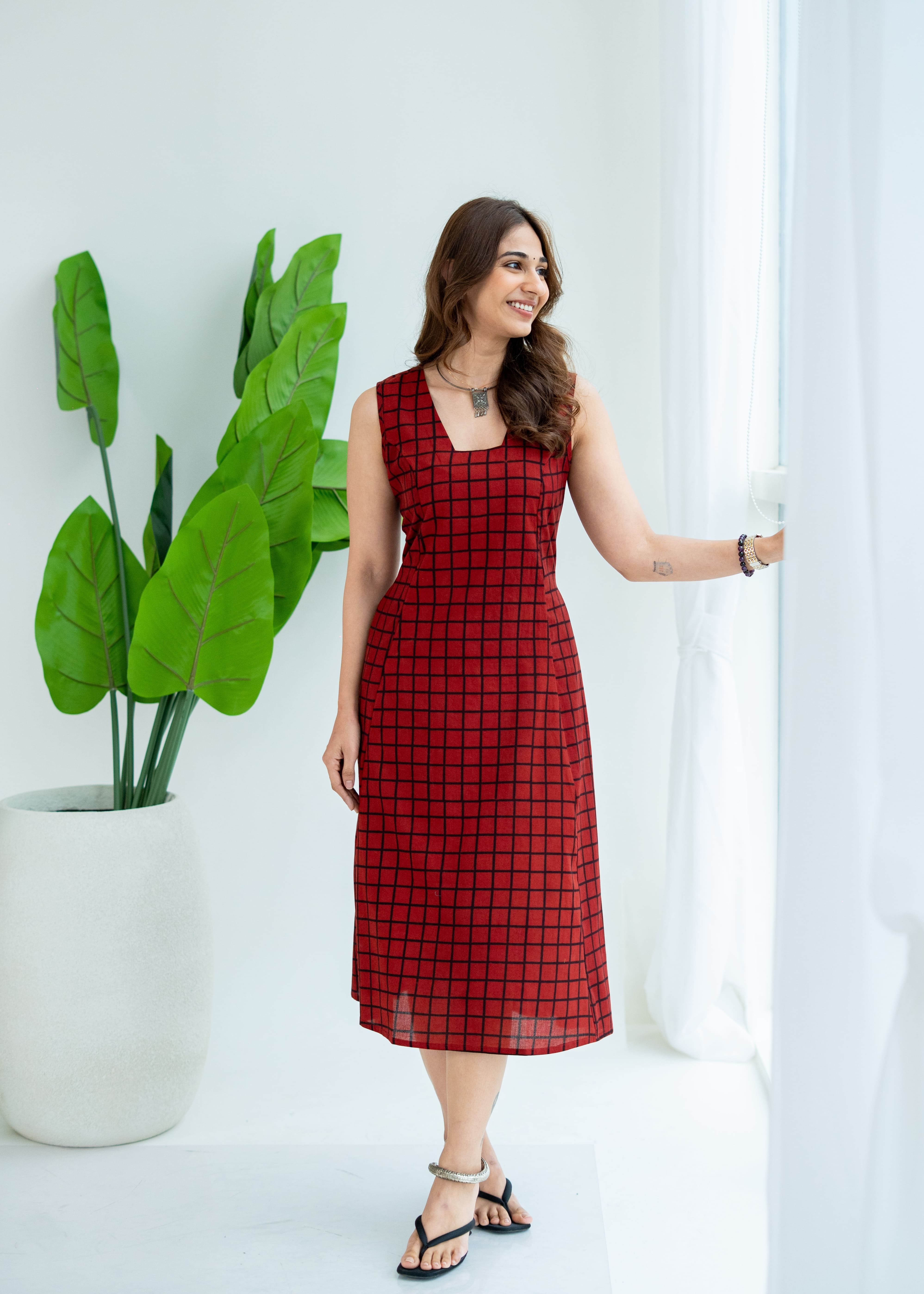 Red Ajrakh Cotton Corset Dress