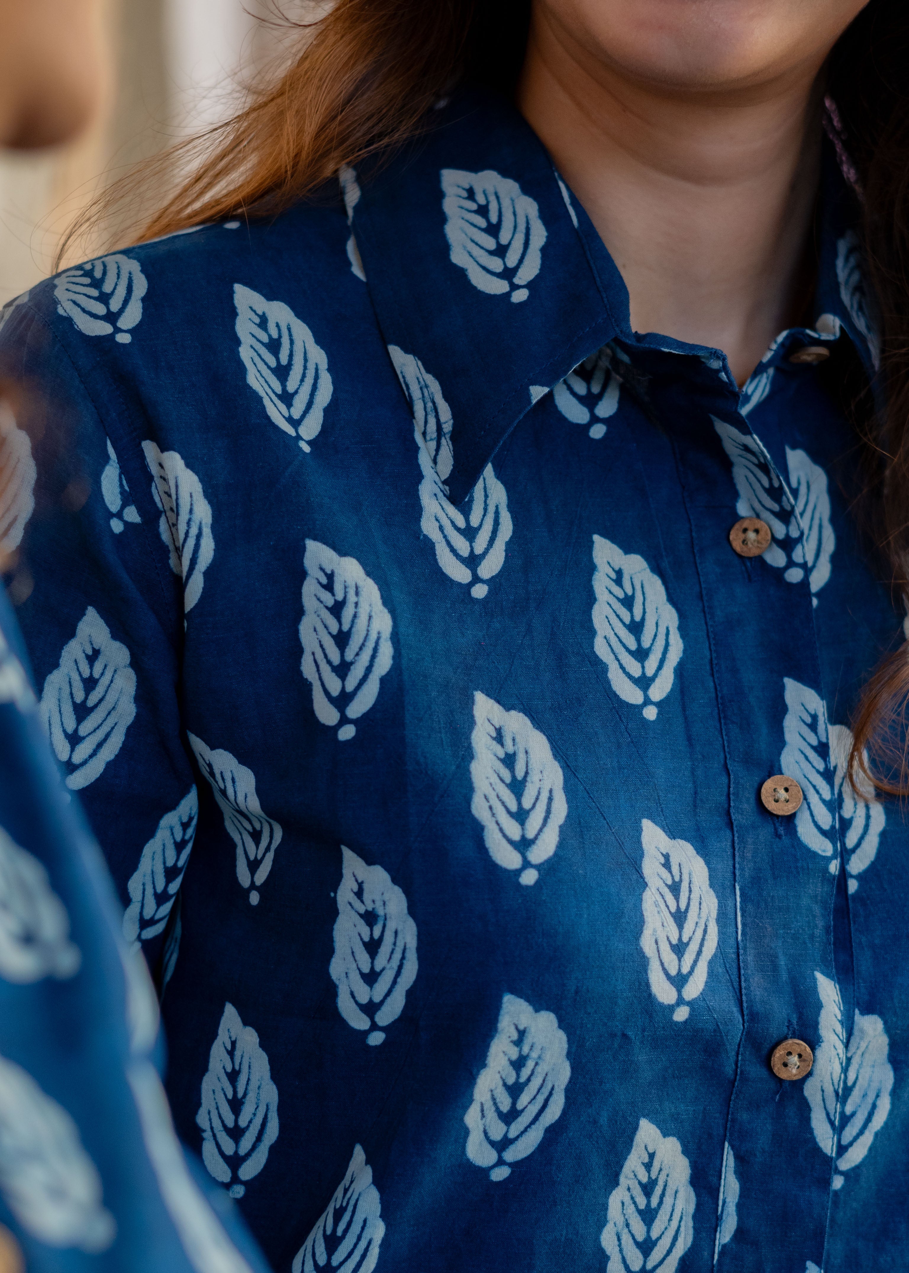 Navy Blue Leaf Handblock Print Shirt