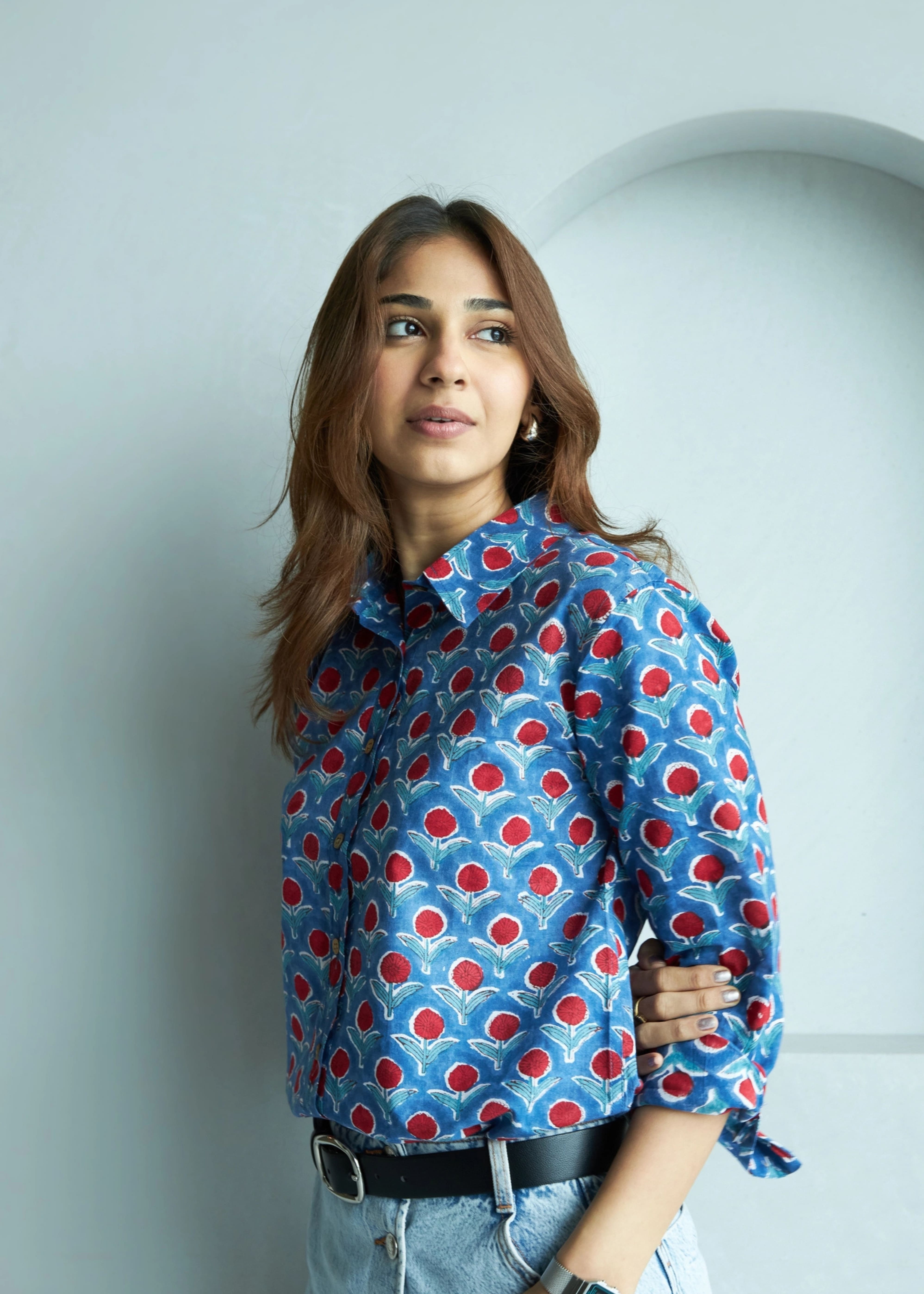 Blue Cherry Handblock Shirt