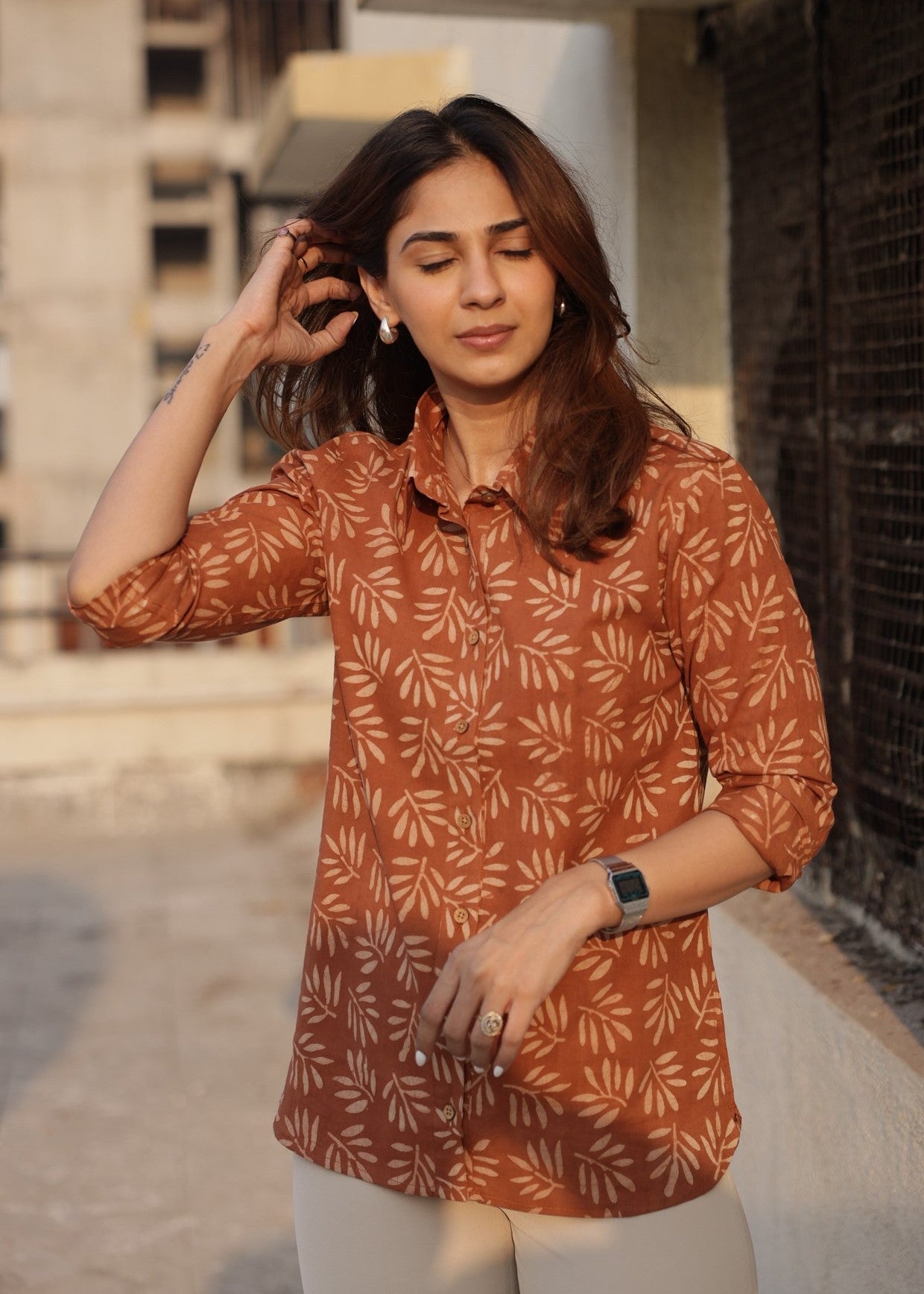 Mud Print Handblock Cotton Shirt