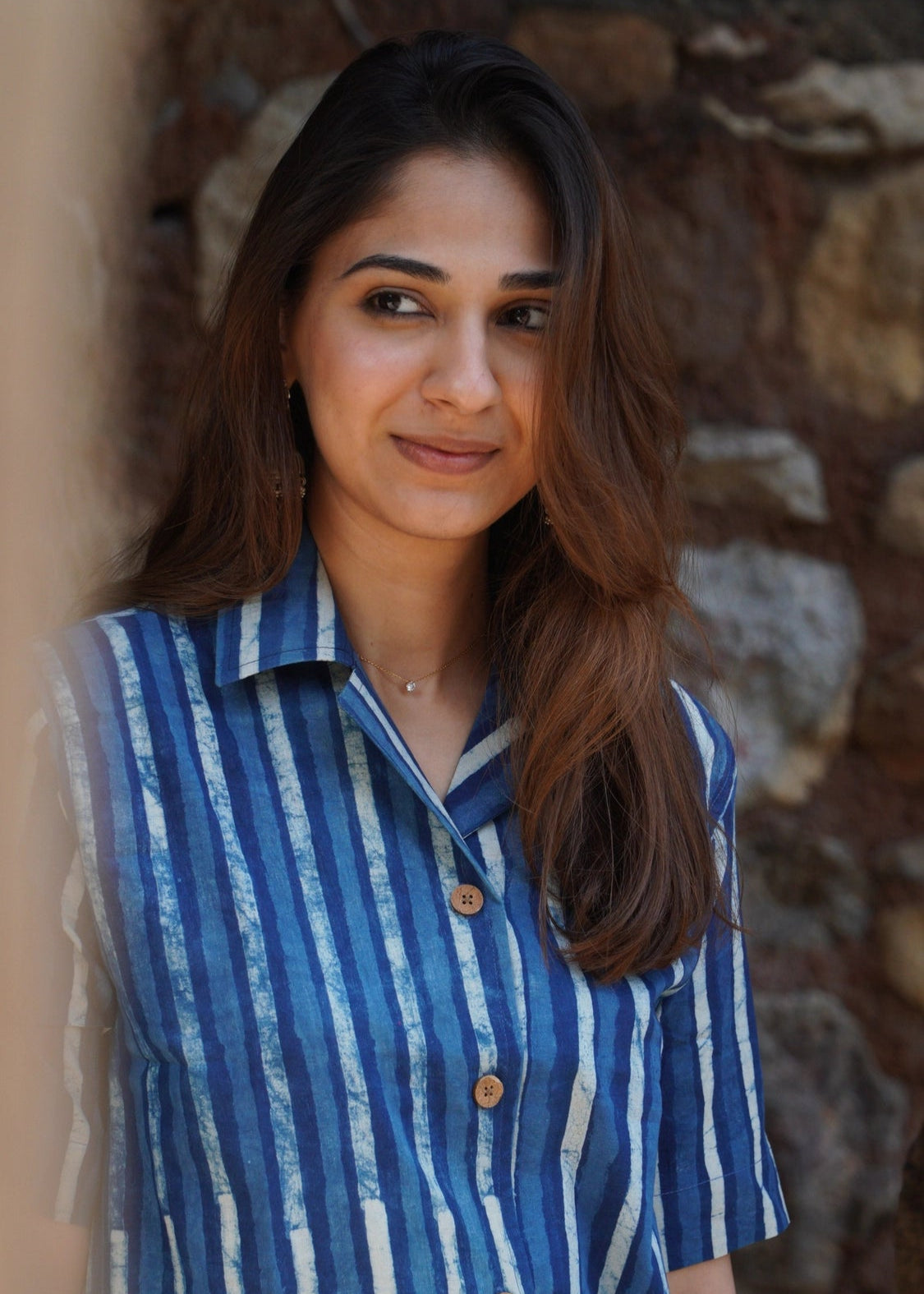 Indigo Bagru Stripe Shirt Kurti