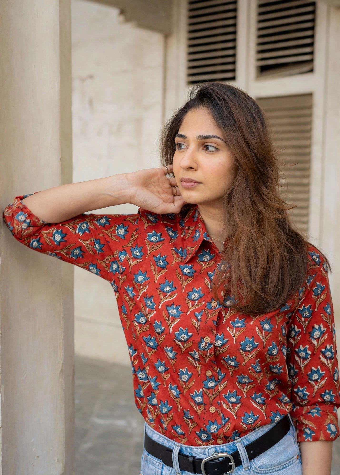 Red Bagru Block Print Shirt