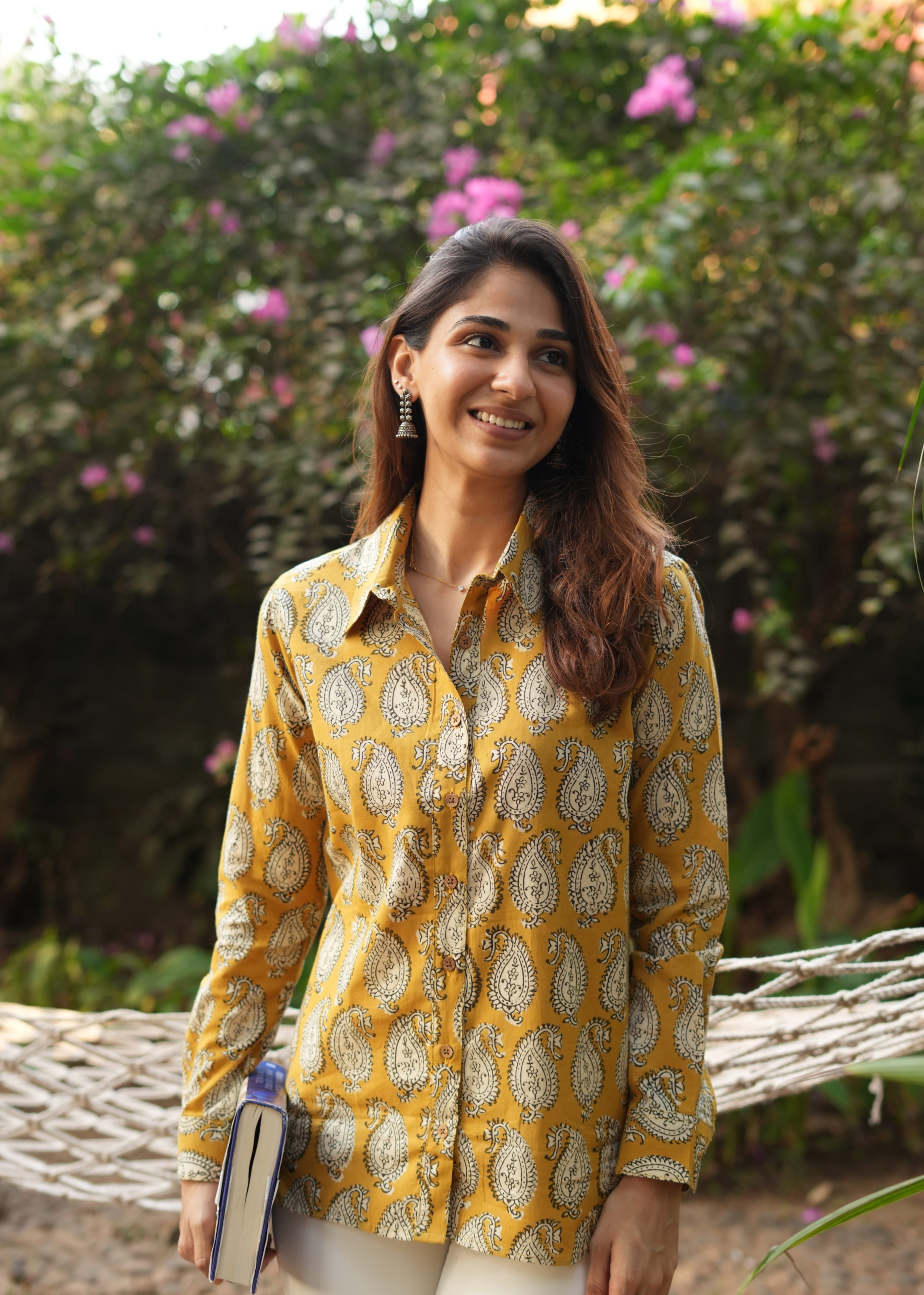 Mustard Mango Block Print Cotton Shirt