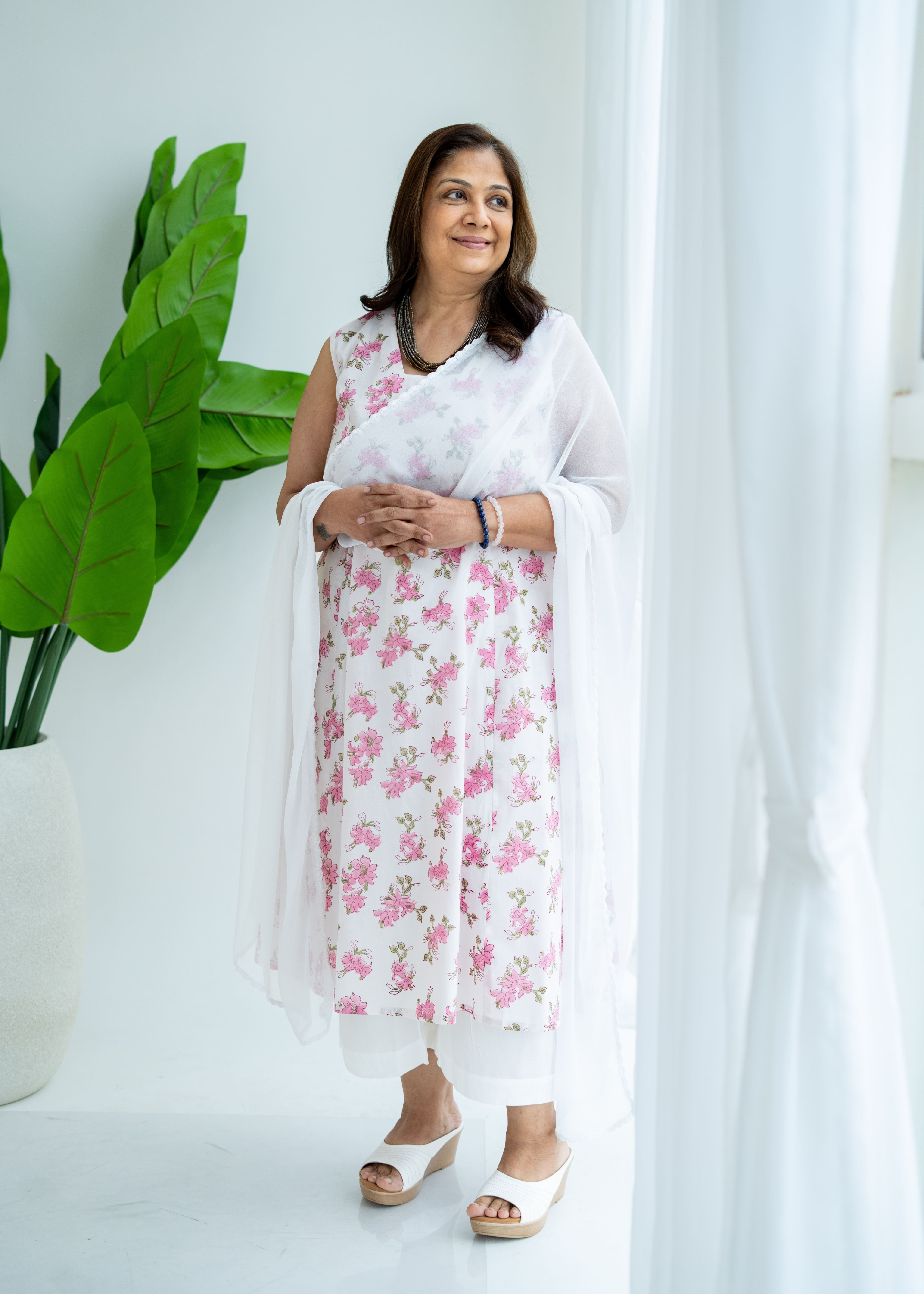 Pink Floral Sanganeri Cotton Corset Dress