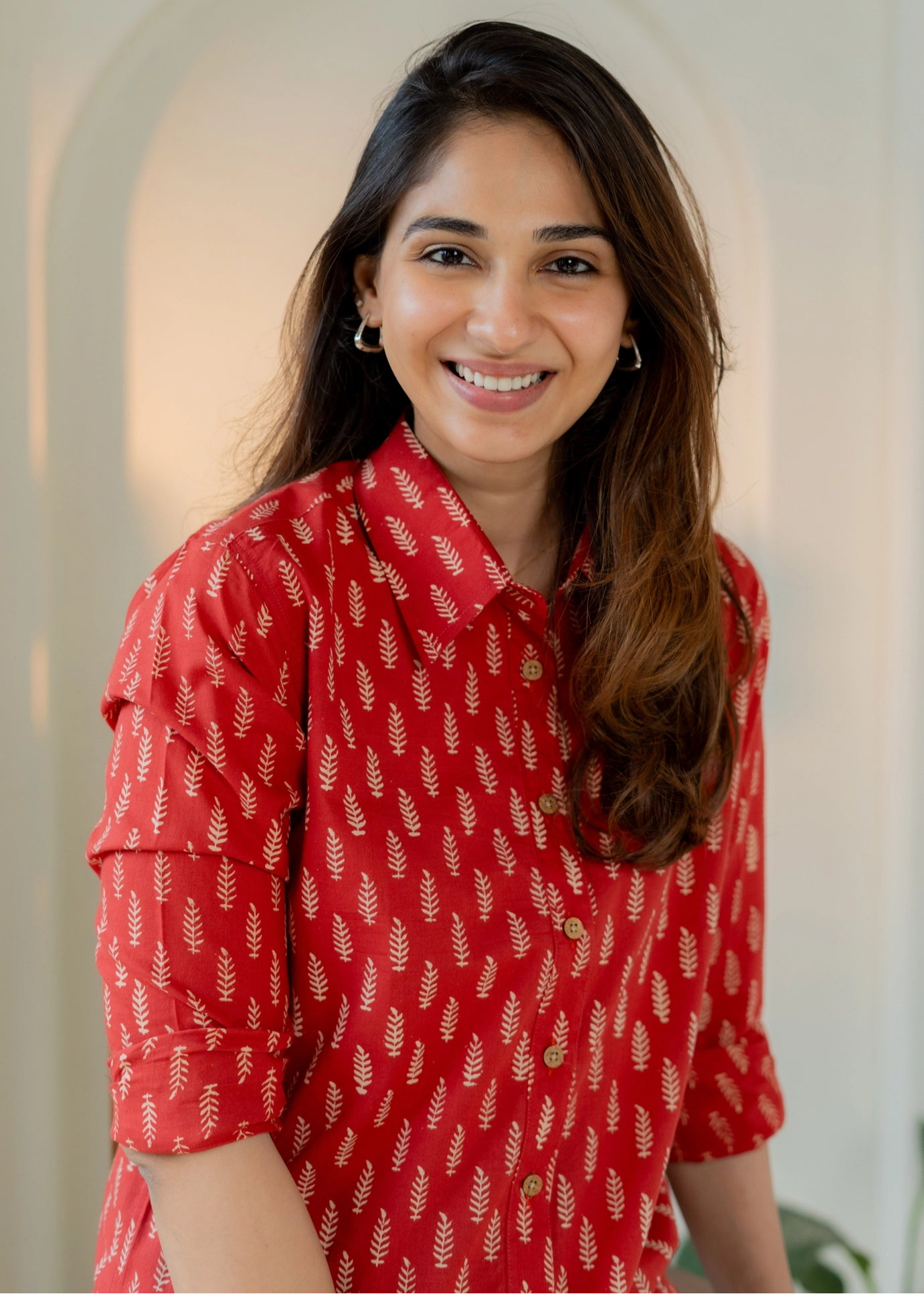 Red Leaf Block Print Shirt