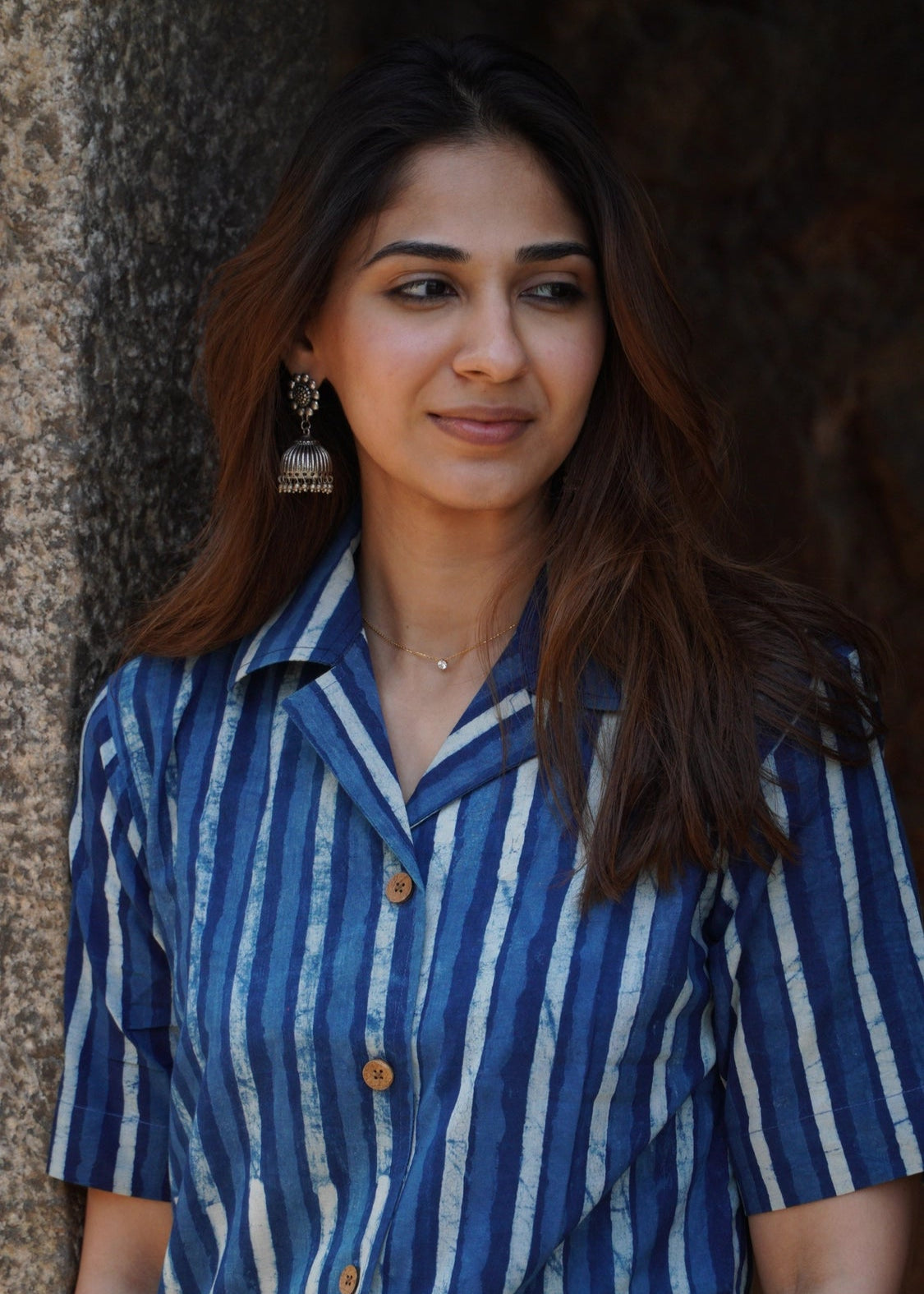 Indigo Bagru Stripe Shirt Kurti