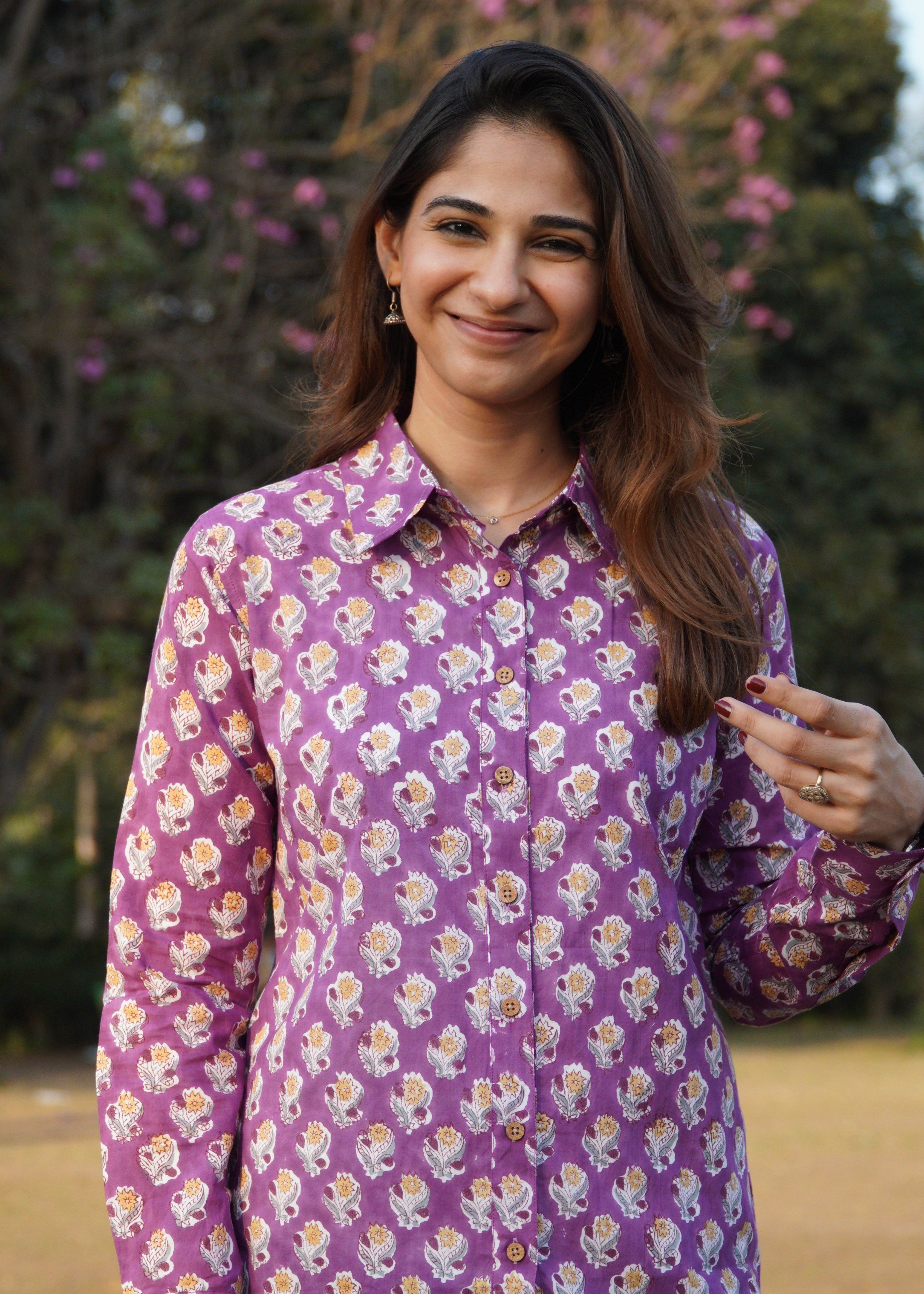 Purple Blossom Block print shirt