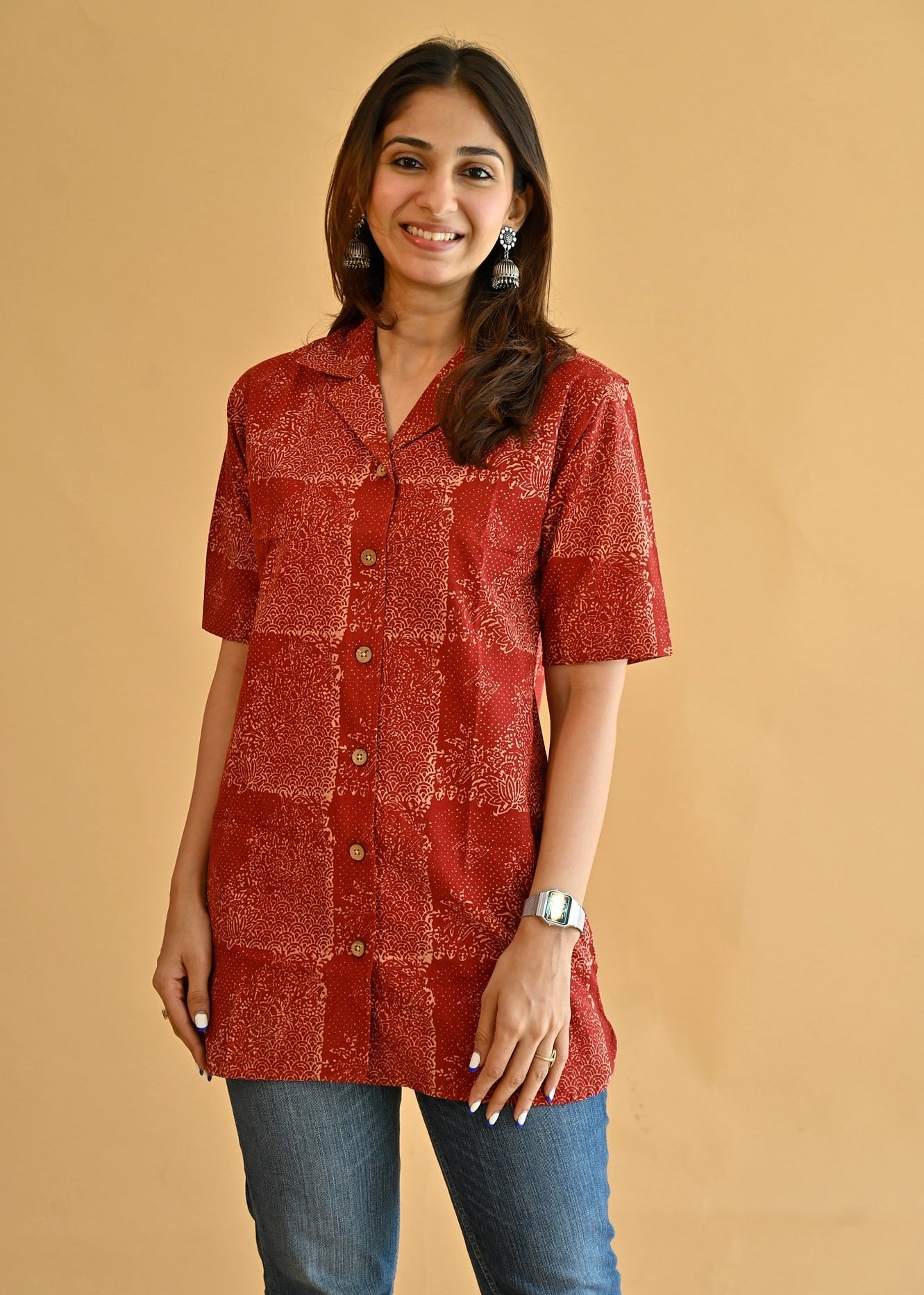 Laal Ajrakh Natural Dye Shirt Kurti