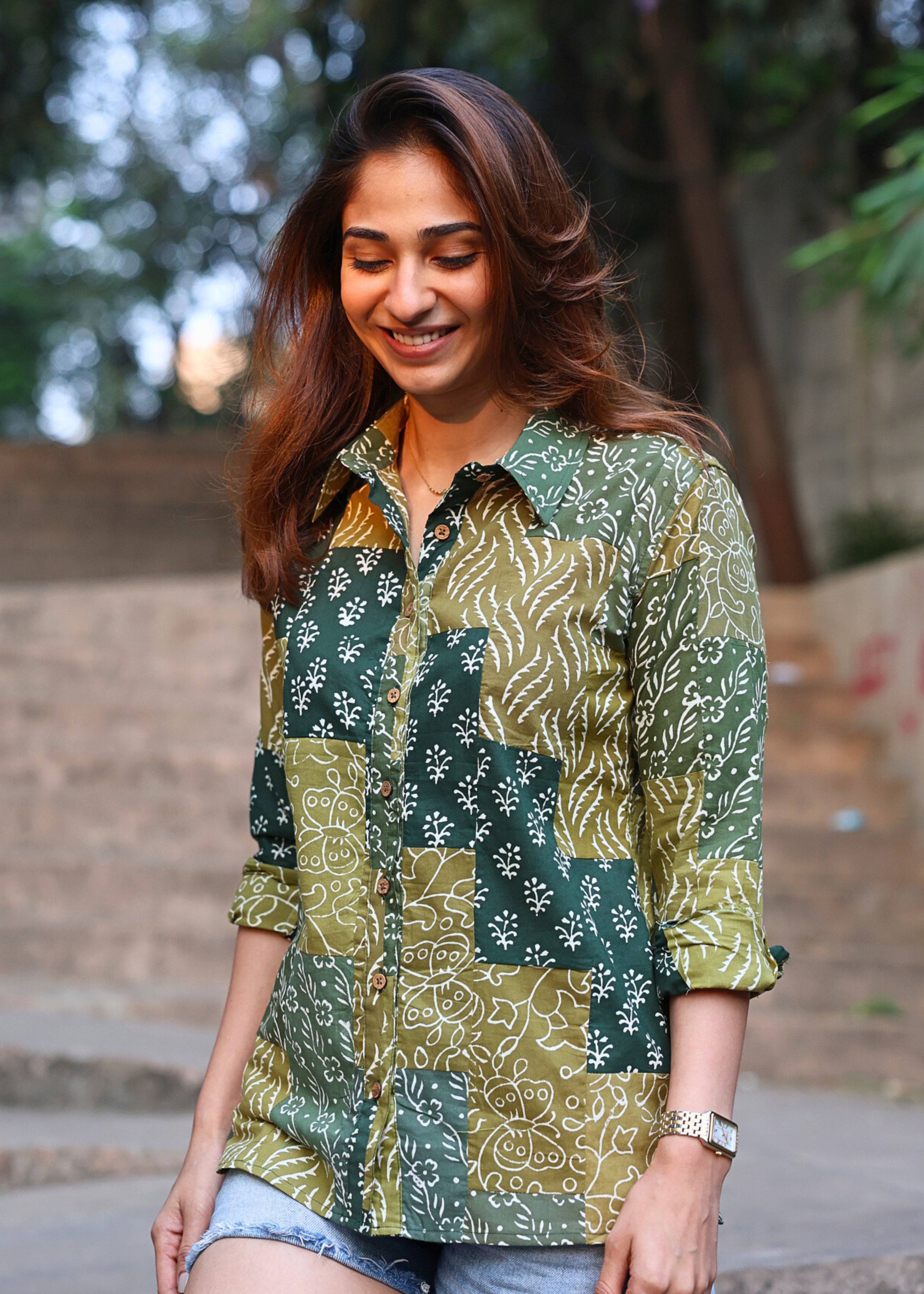 Green Patchwork Handblock Shirt