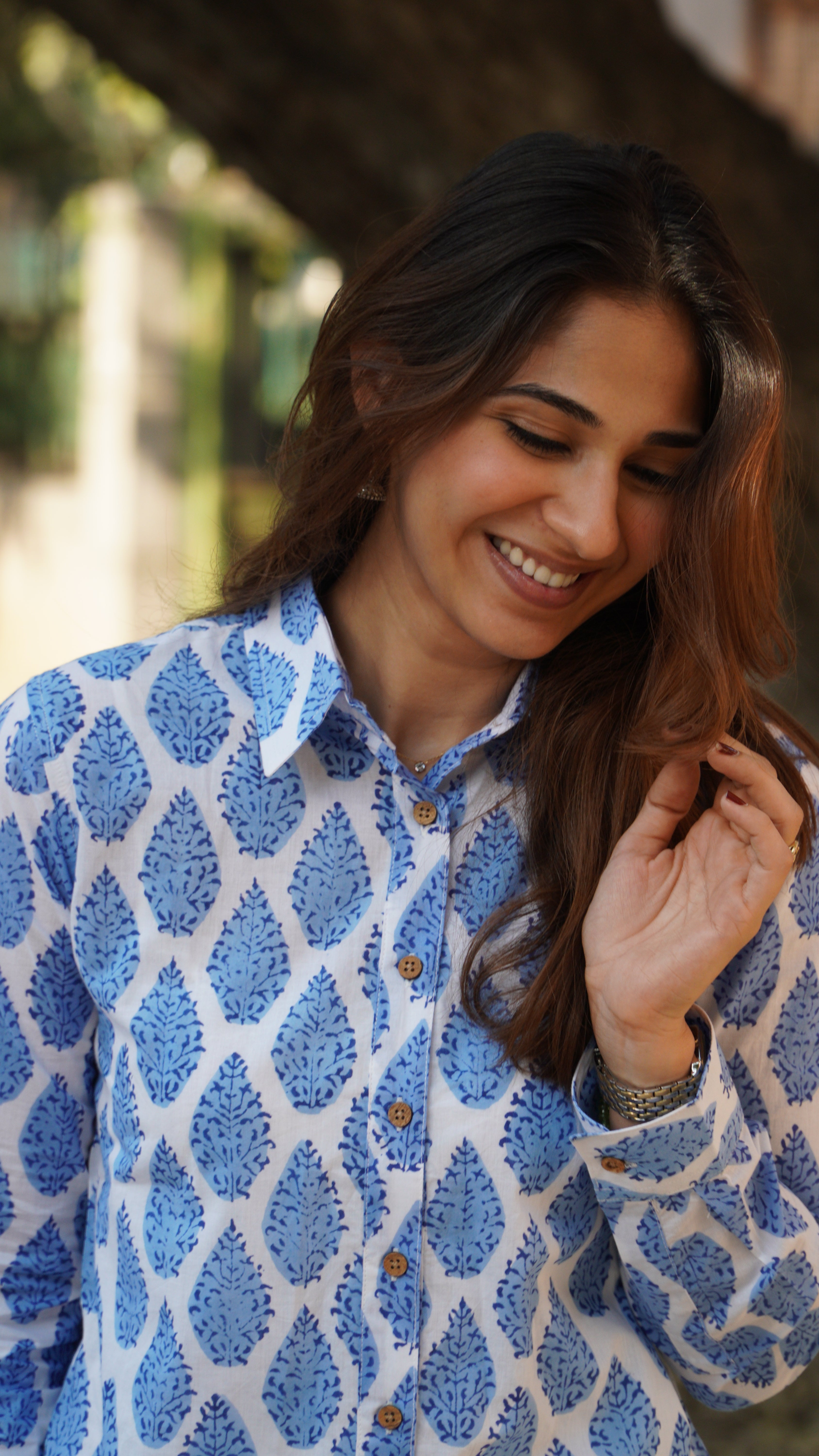 Blue Leaf Block Print Shirt