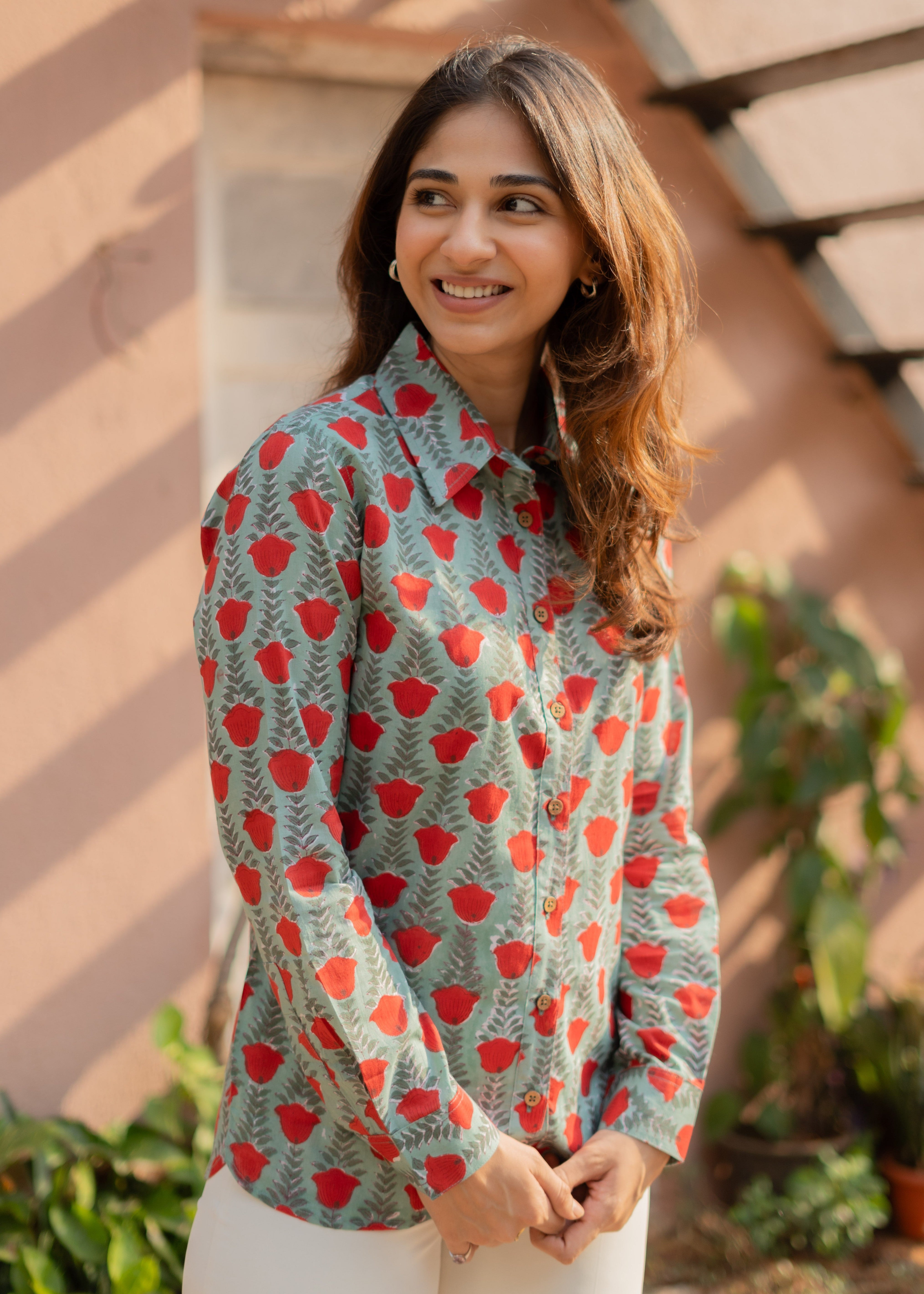 Green Cherry Handblock Shirt