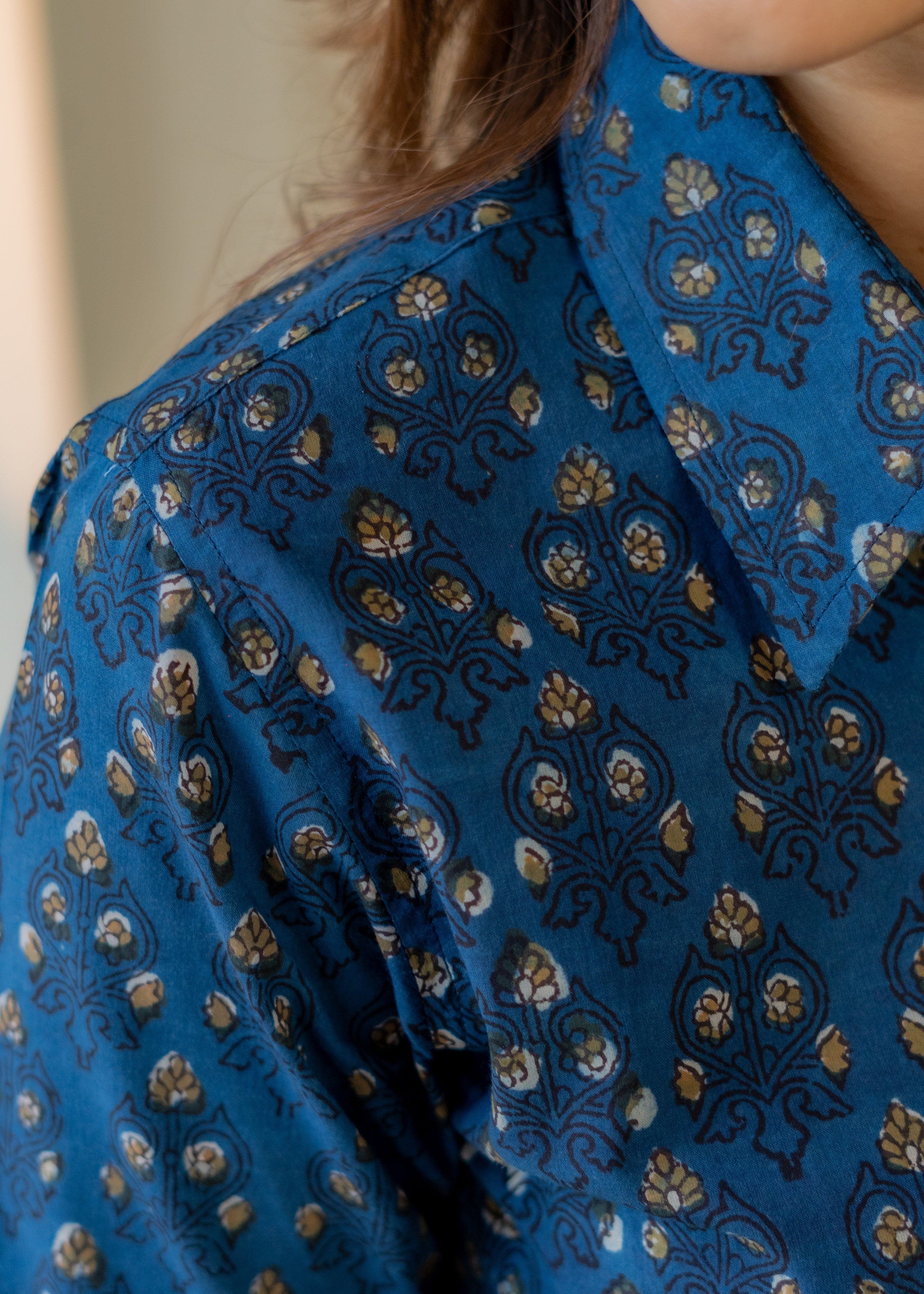 Blue Royal Handblock Cotton Shirt